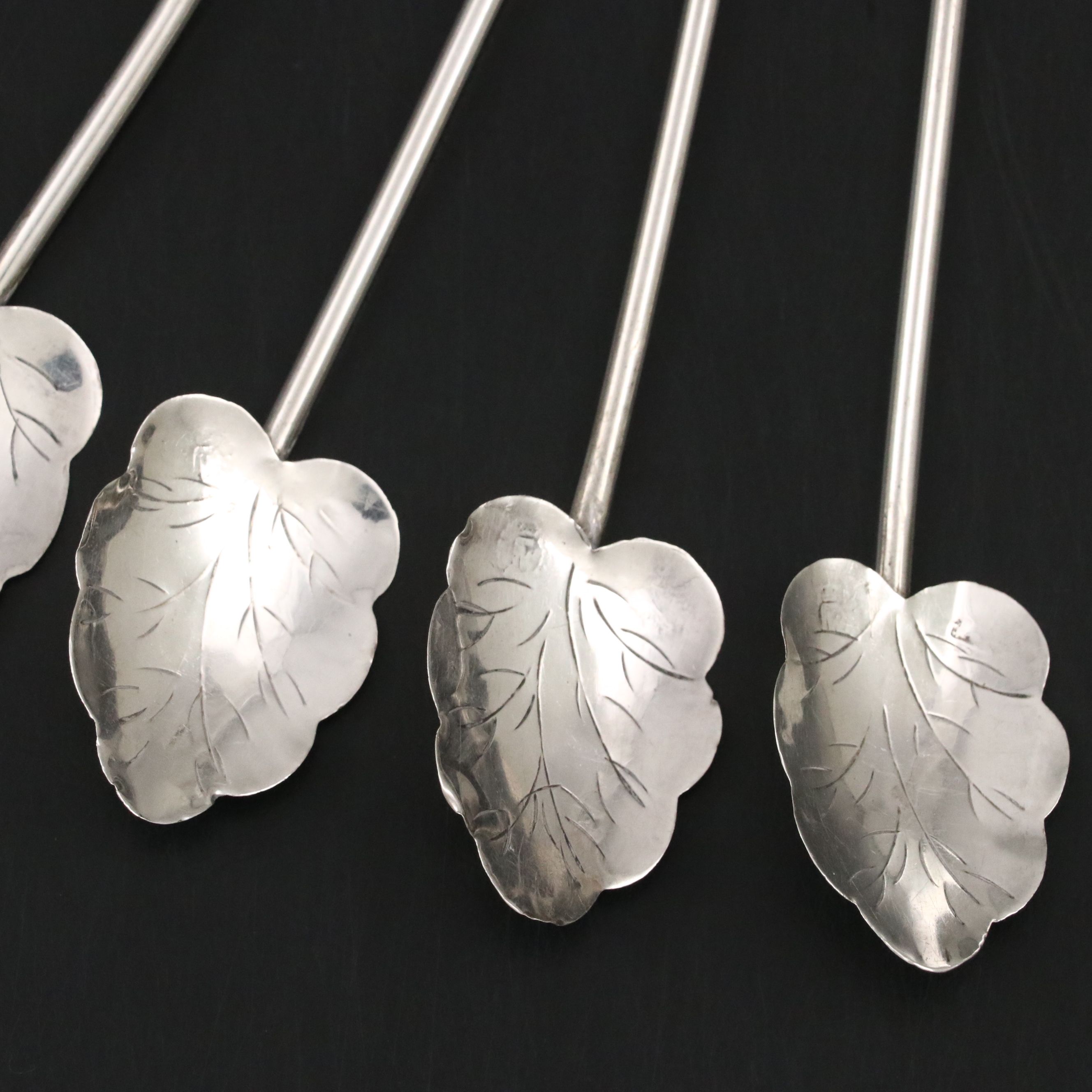 Mexican Sterling Silver Sipper Straw Iced Tea Spoons, Mid to Late 20th Century