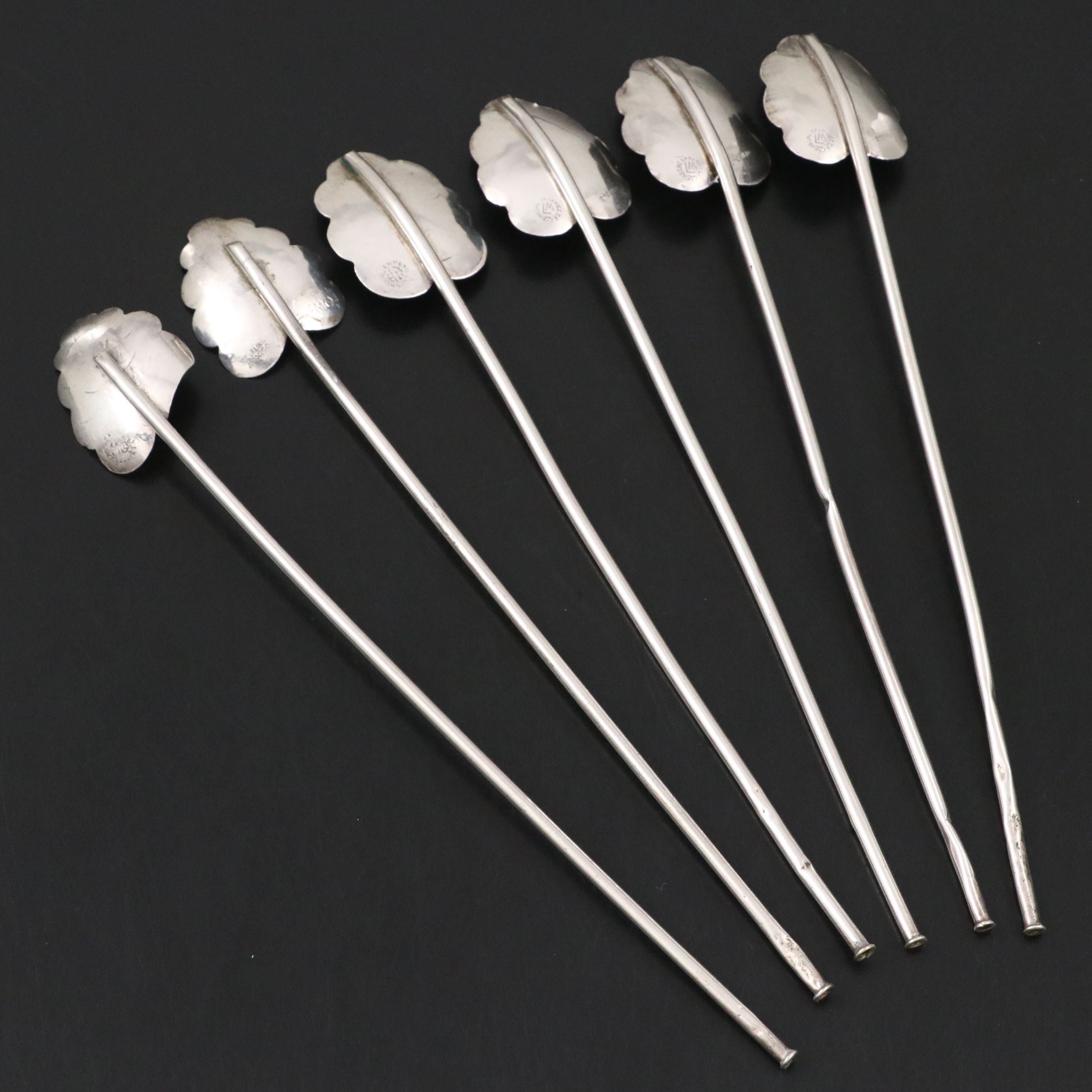 Mexican Sterling Silver Sipper Straw Iced Tea Spoons, Mid to Late 20th Century