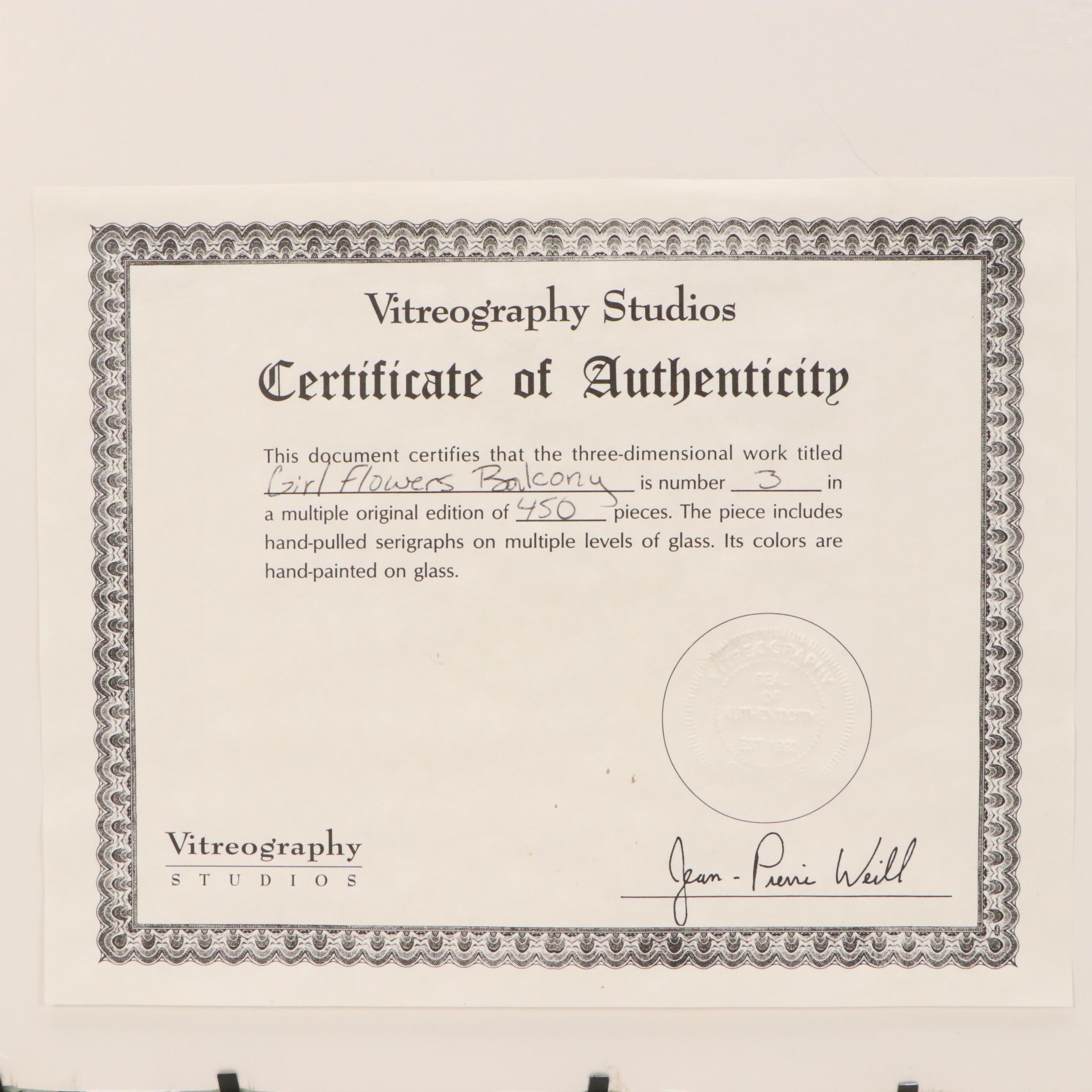 Jean-Pierre Weill Vitreographs "Girl Flowers Balcony" and Children at Play