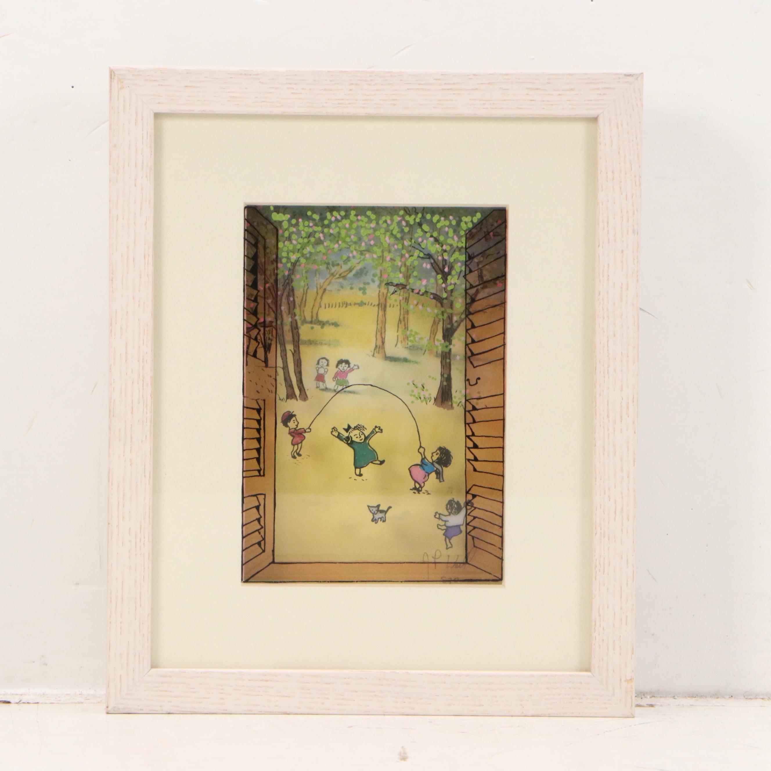 Jean-Pierre Weill Vitreographs "Girl Flowers Balcony" and Children at Play