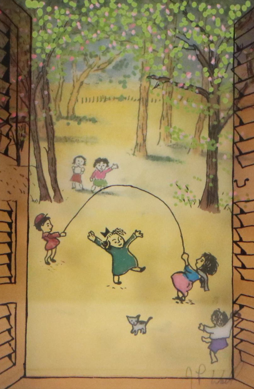 Jean-Pierre Weill Vitreographs "Girl Flowers Balcony" and Children at Play