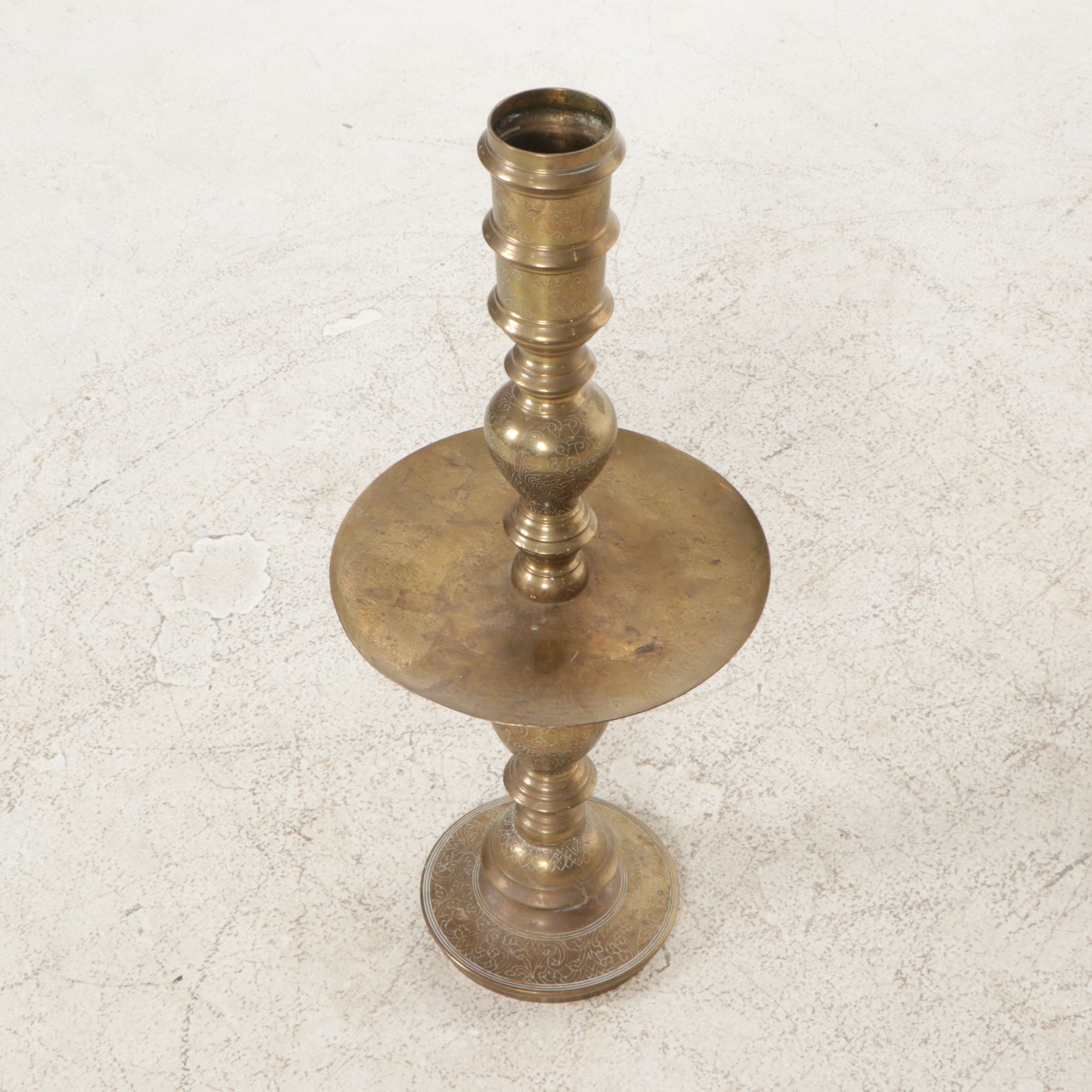 Moroccan Style Etched Brass Pillar Candle Holder