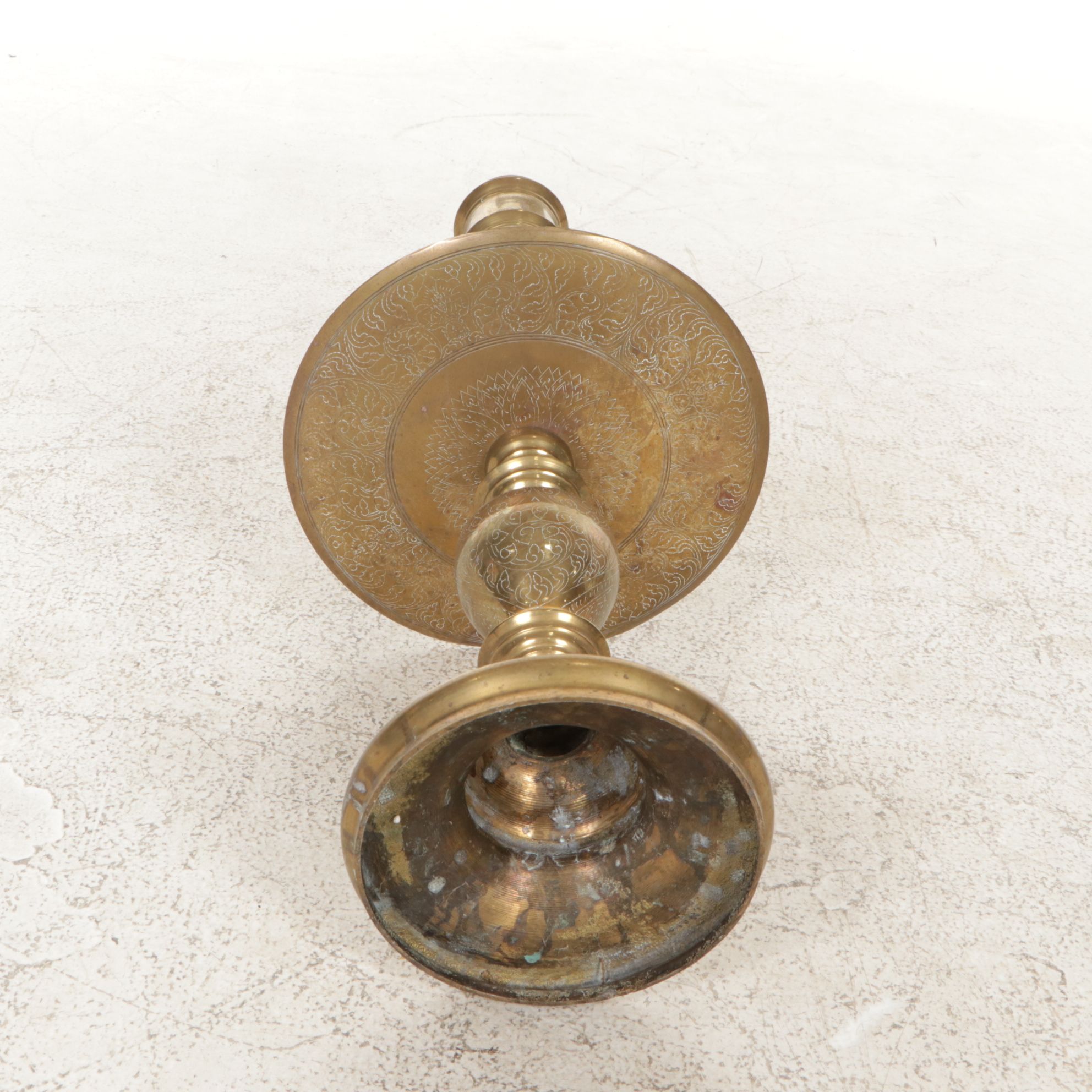 Moroccan Style Etched Brass Pillar Candle Holder