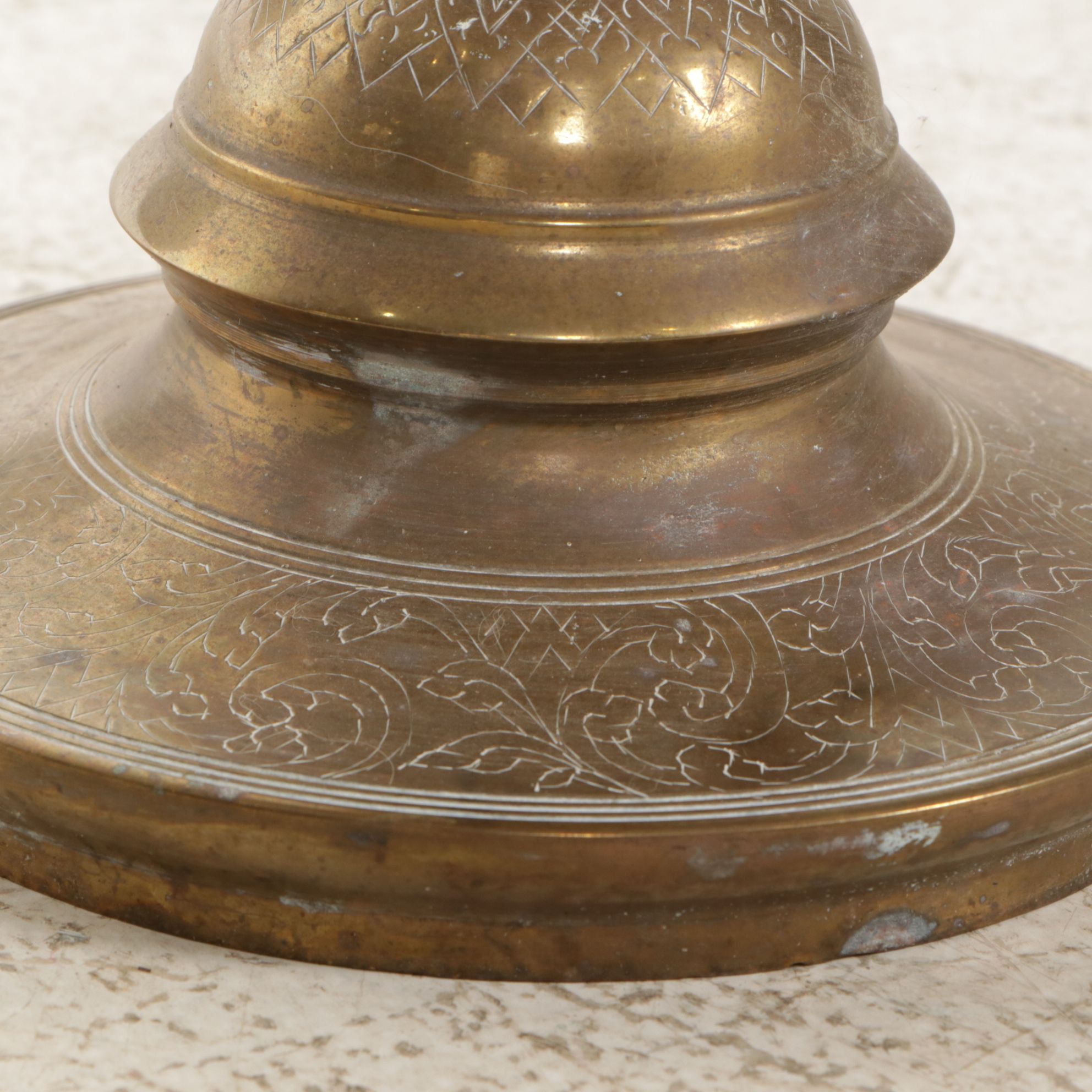 Moroccan Style Etched Brass Pillar Candle Holder