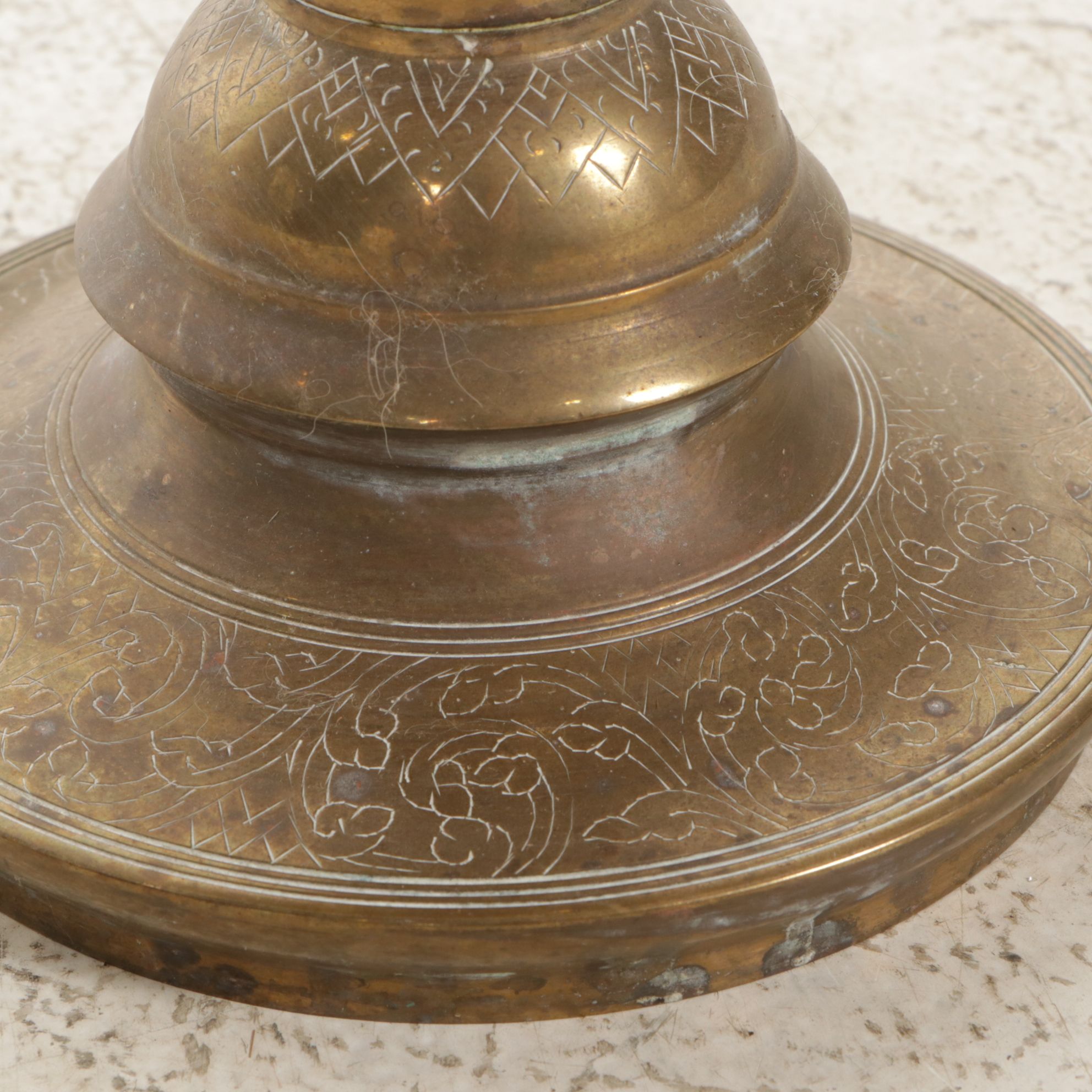 Moroccan Style Etched Brass Pillar Candle Holder