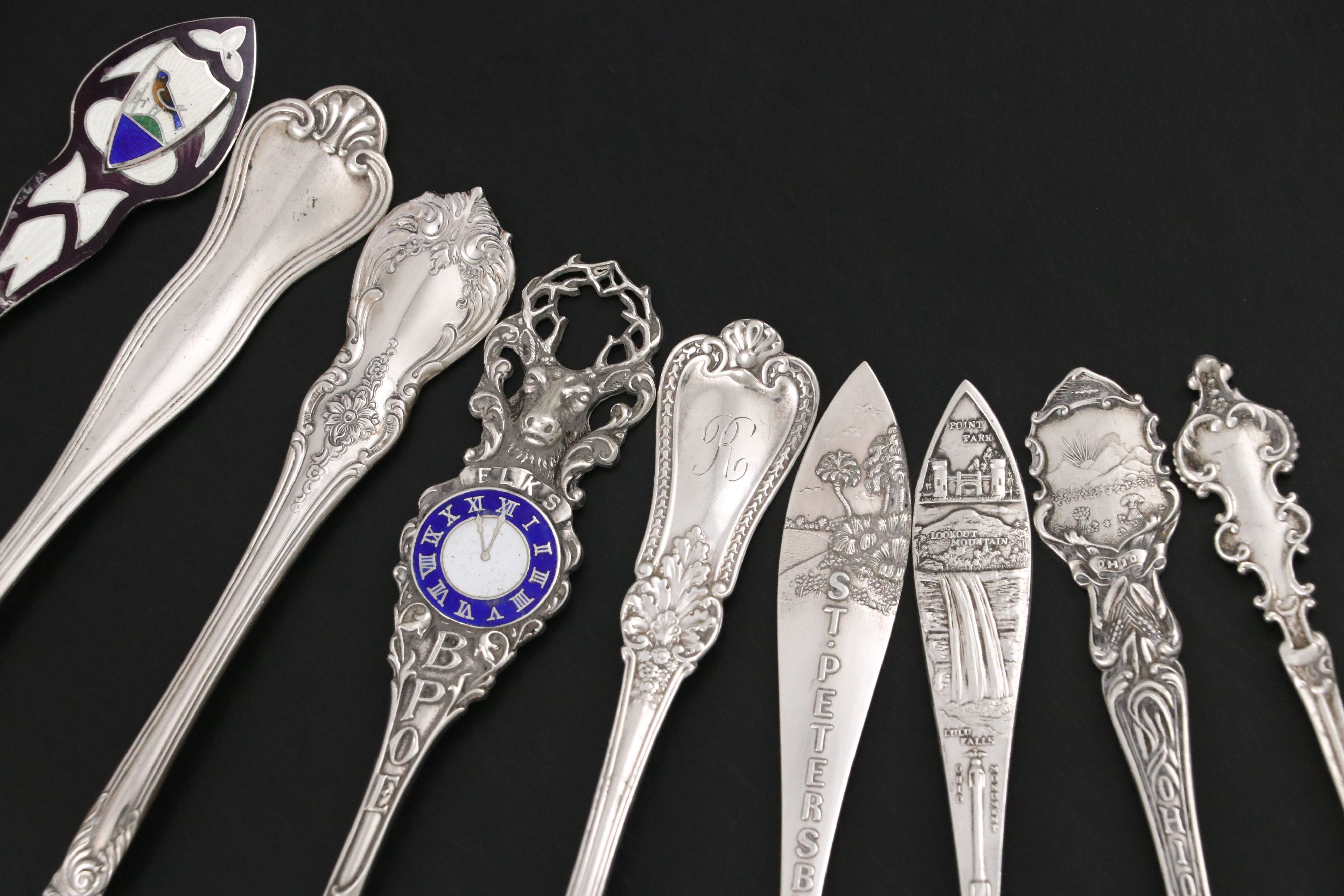 Sterling Silver and Enamel Tea and Souvenir Spoons, Late 19th to Early 20th C.