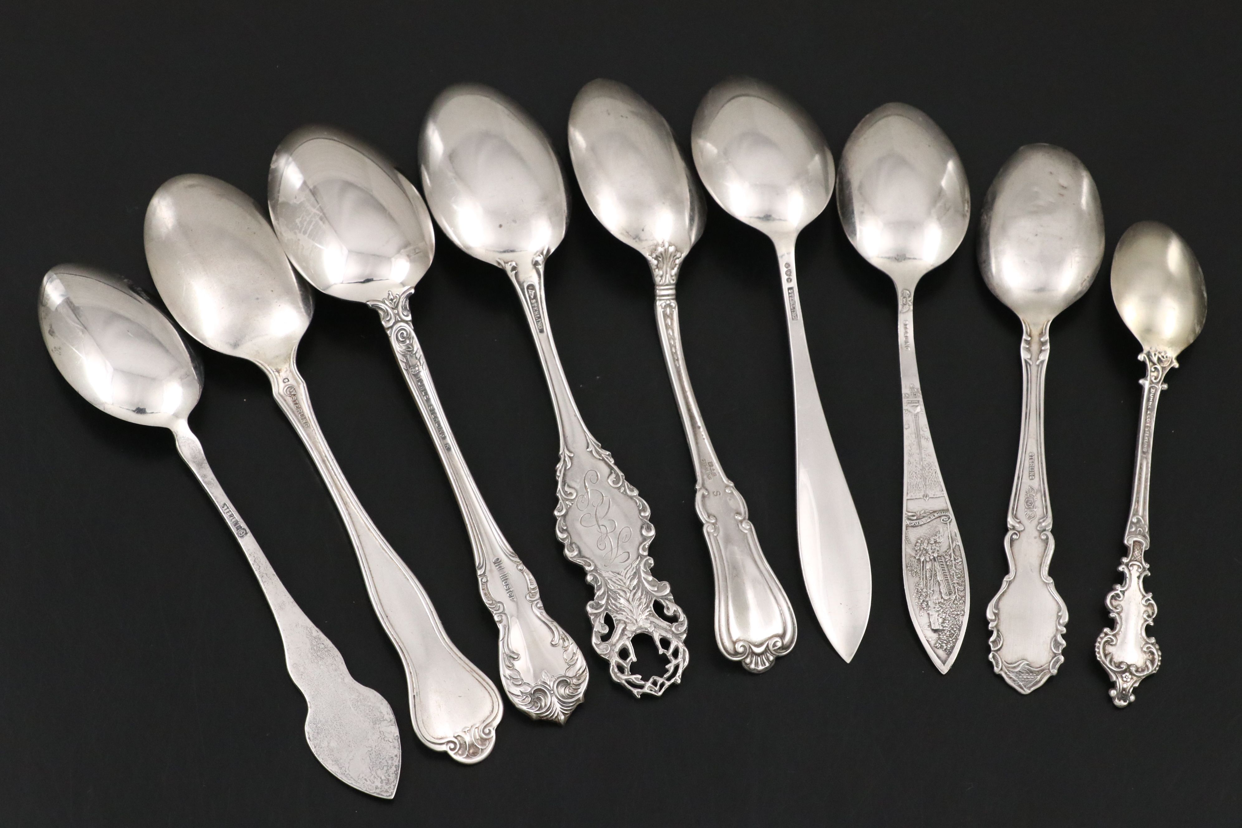 Sterling Silver and Enamel Tea and Souvenir Spoons, Late 19th to Early 20th C.