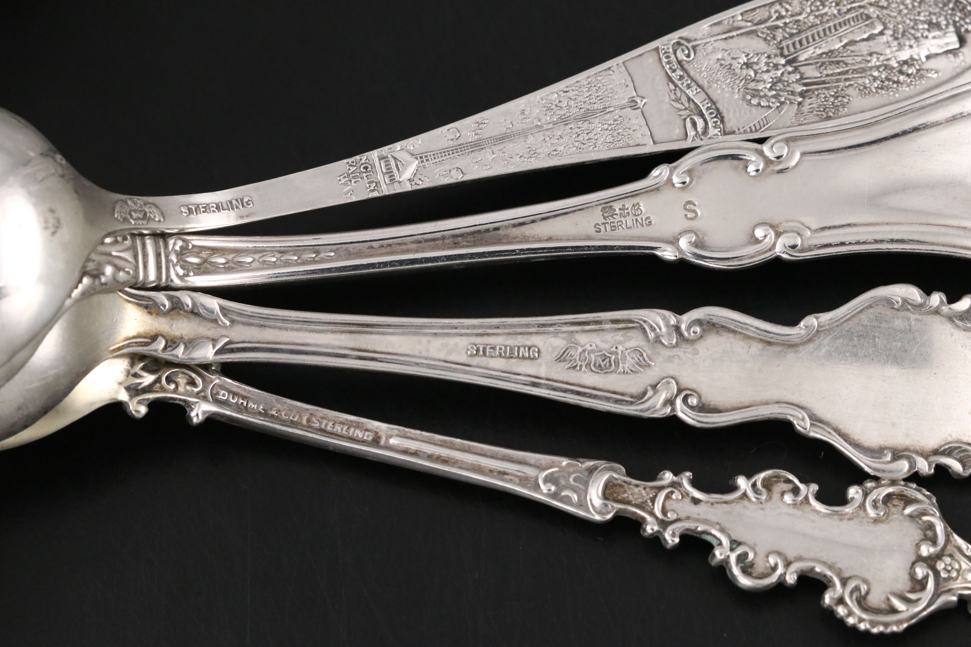 Sterling Silver and Enamel Tea and Souvenir Spoons, Late 19th to Early 20th C.