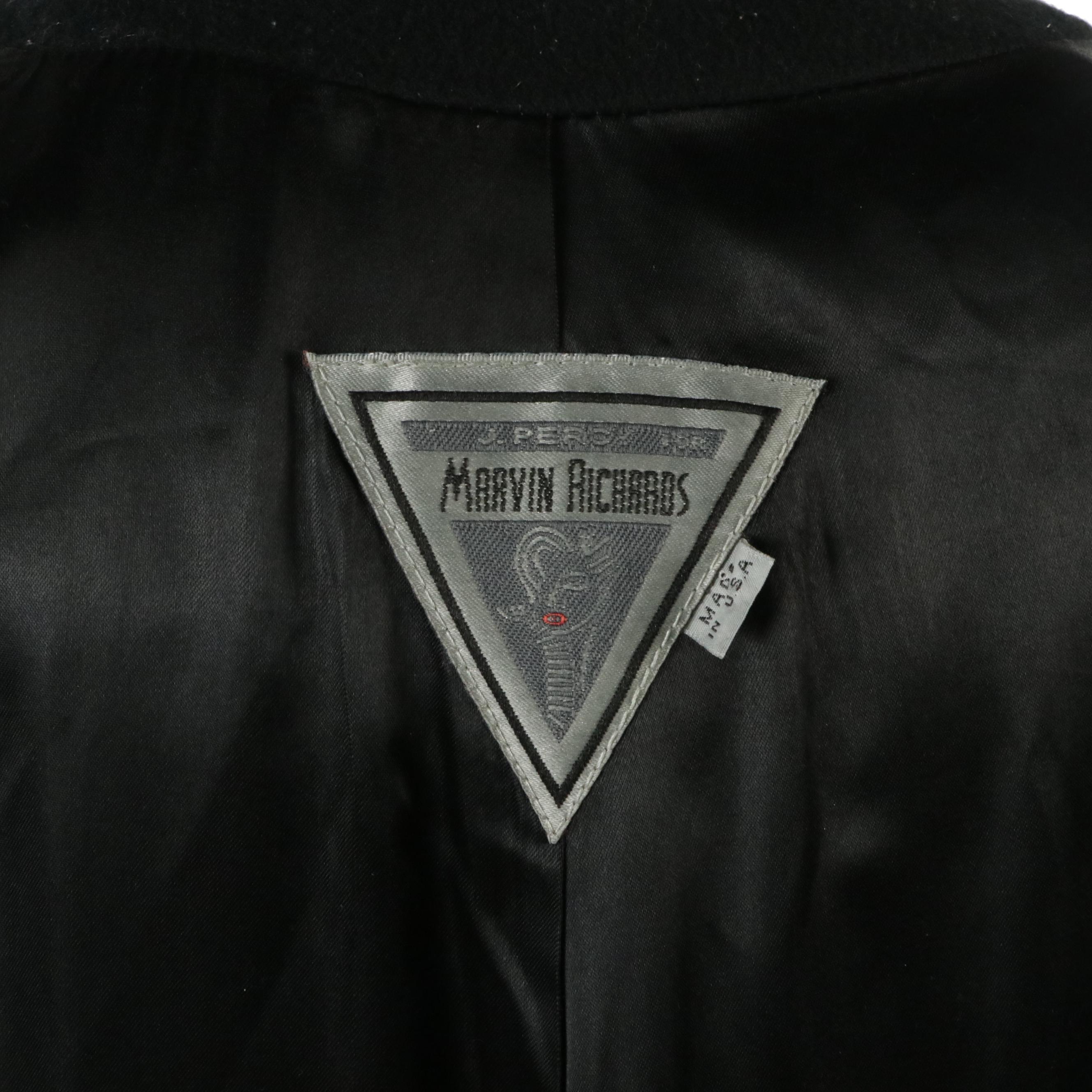 J. Percy for Marvin Richards Black Wool Long Swing Coat with Fox Fur Trim