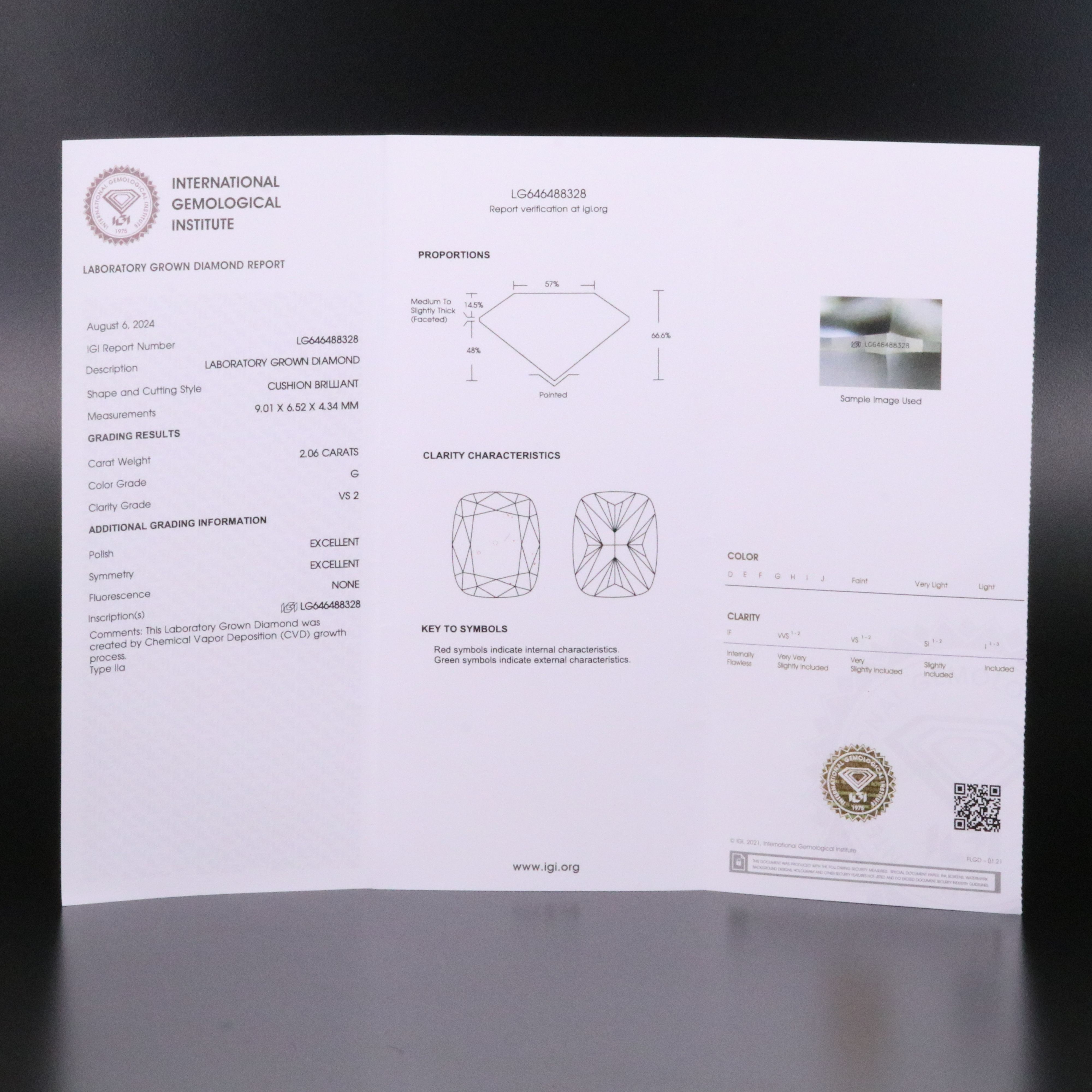 Loose 2.06 CT Lab Grown Diamond with IGI Report