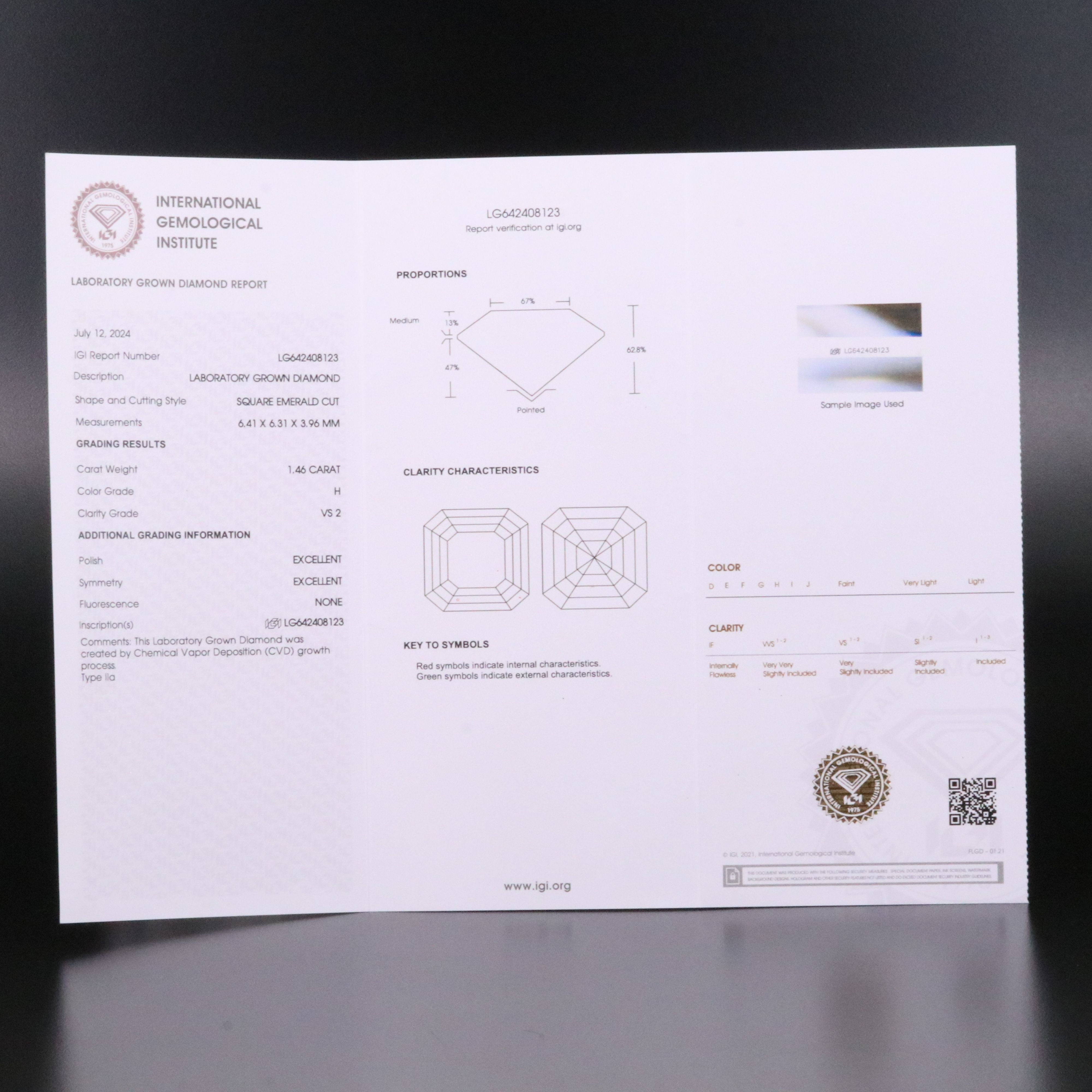 Loose 1.46 CT Lab Grown Diamond with IGI Report