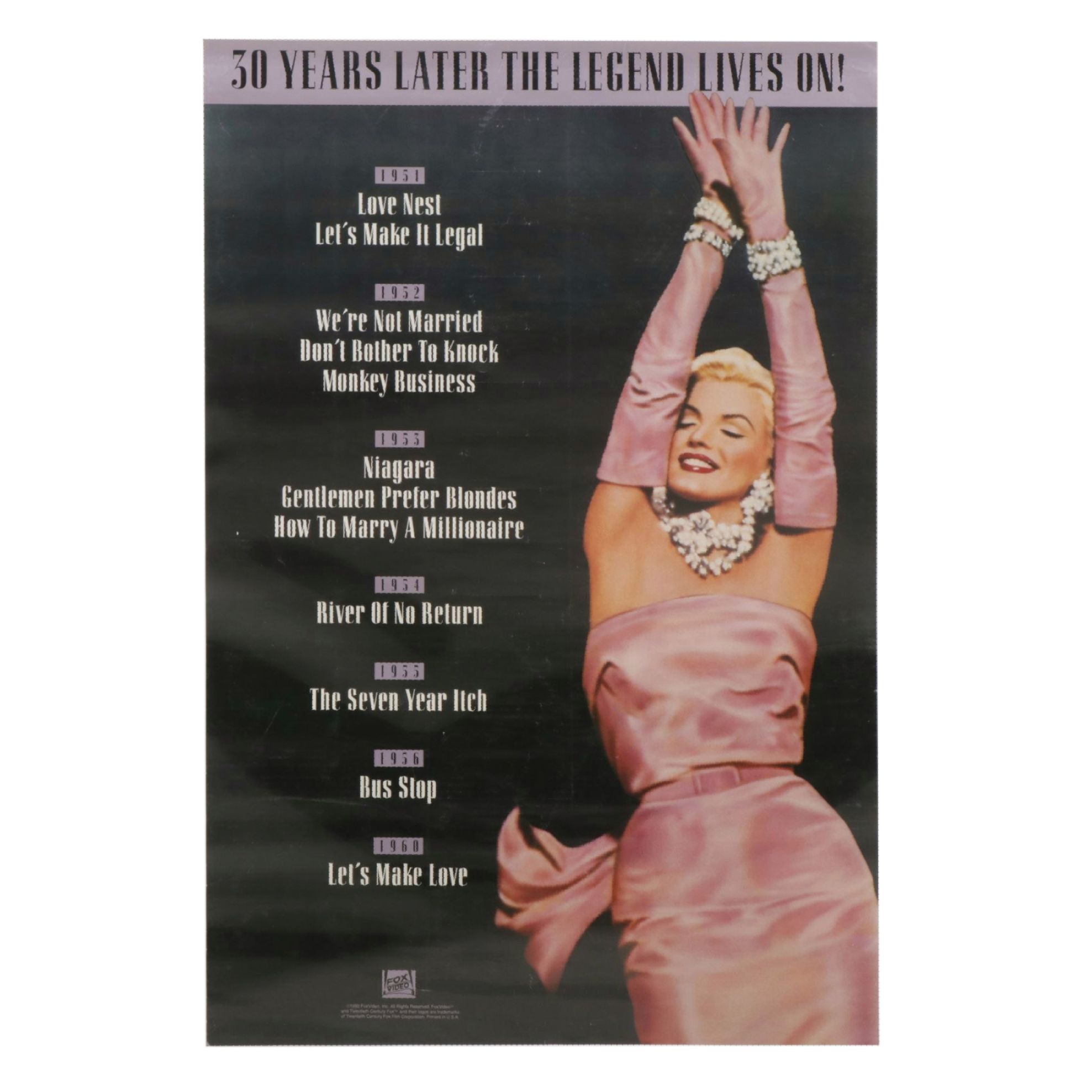 Offset Lithograph Poster of Marilyn Monroe's Iconic 30 Year Movie Career, 1992