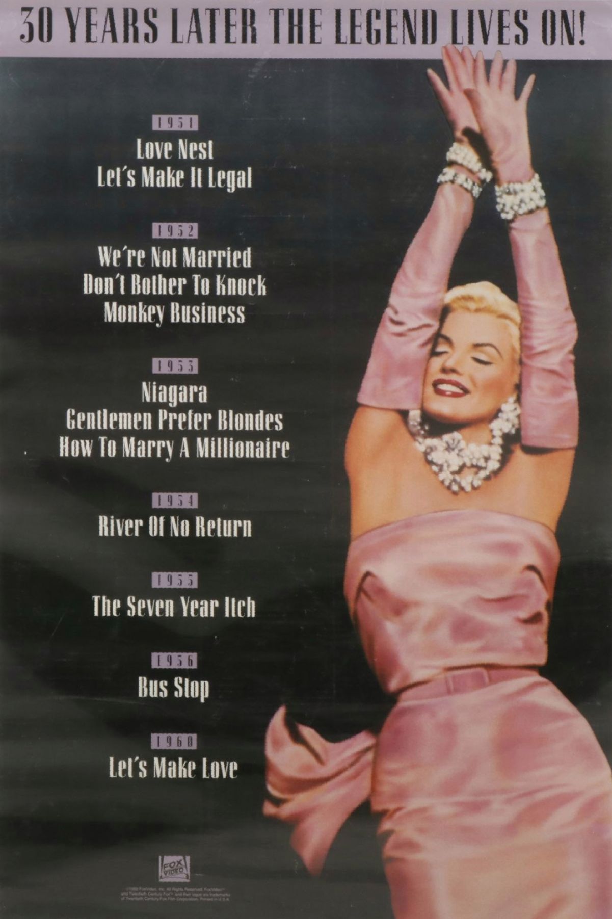 Offset Lithograph Poster of Marilyn Monroe's Iconic 30 Year Movie Career, 1992