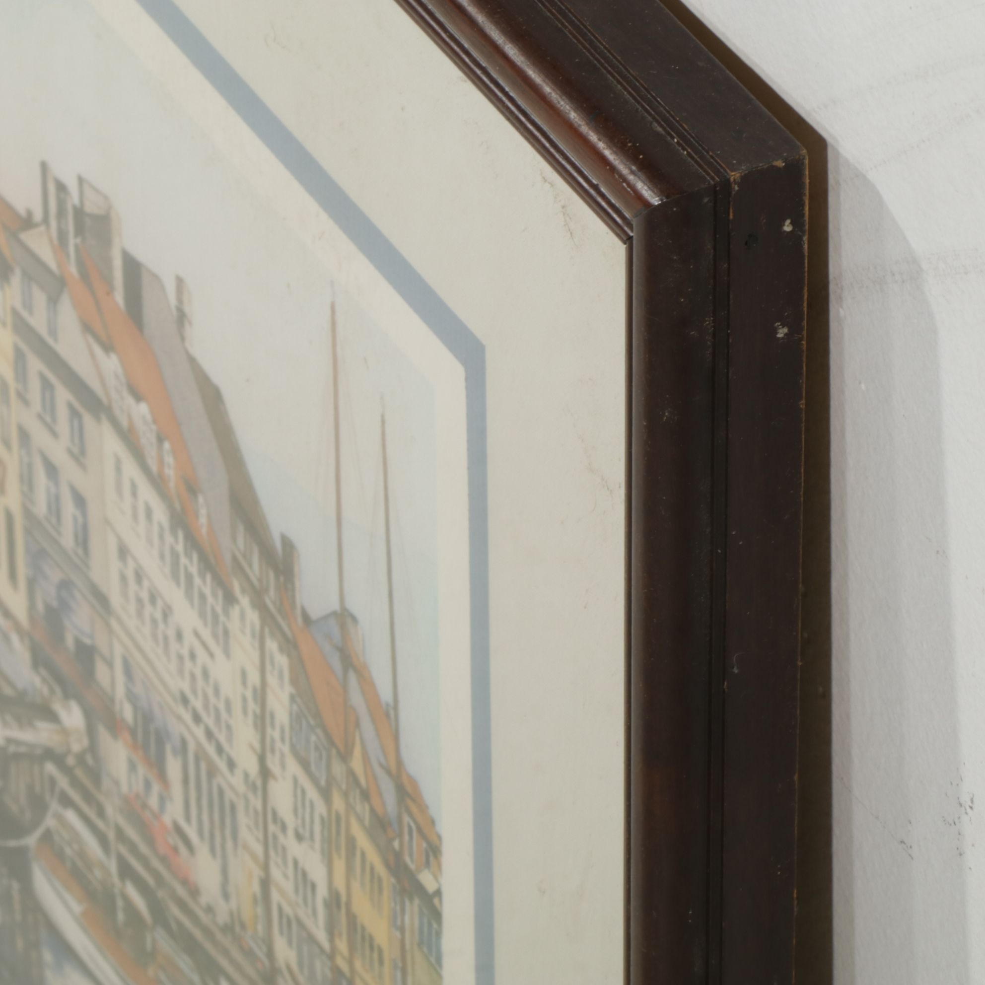 Jerry Ravanelli Offset Lithograph Cityscape Scene of Boats Near Boardwalk