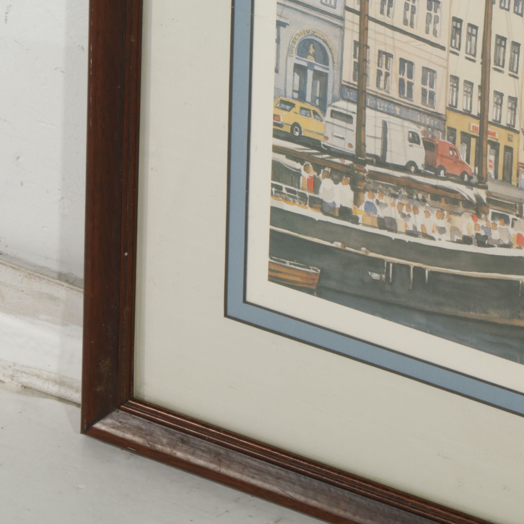 Jerry Ravanelli Offset Lithograph Cityscape Scene of Boats Near Boardwalk