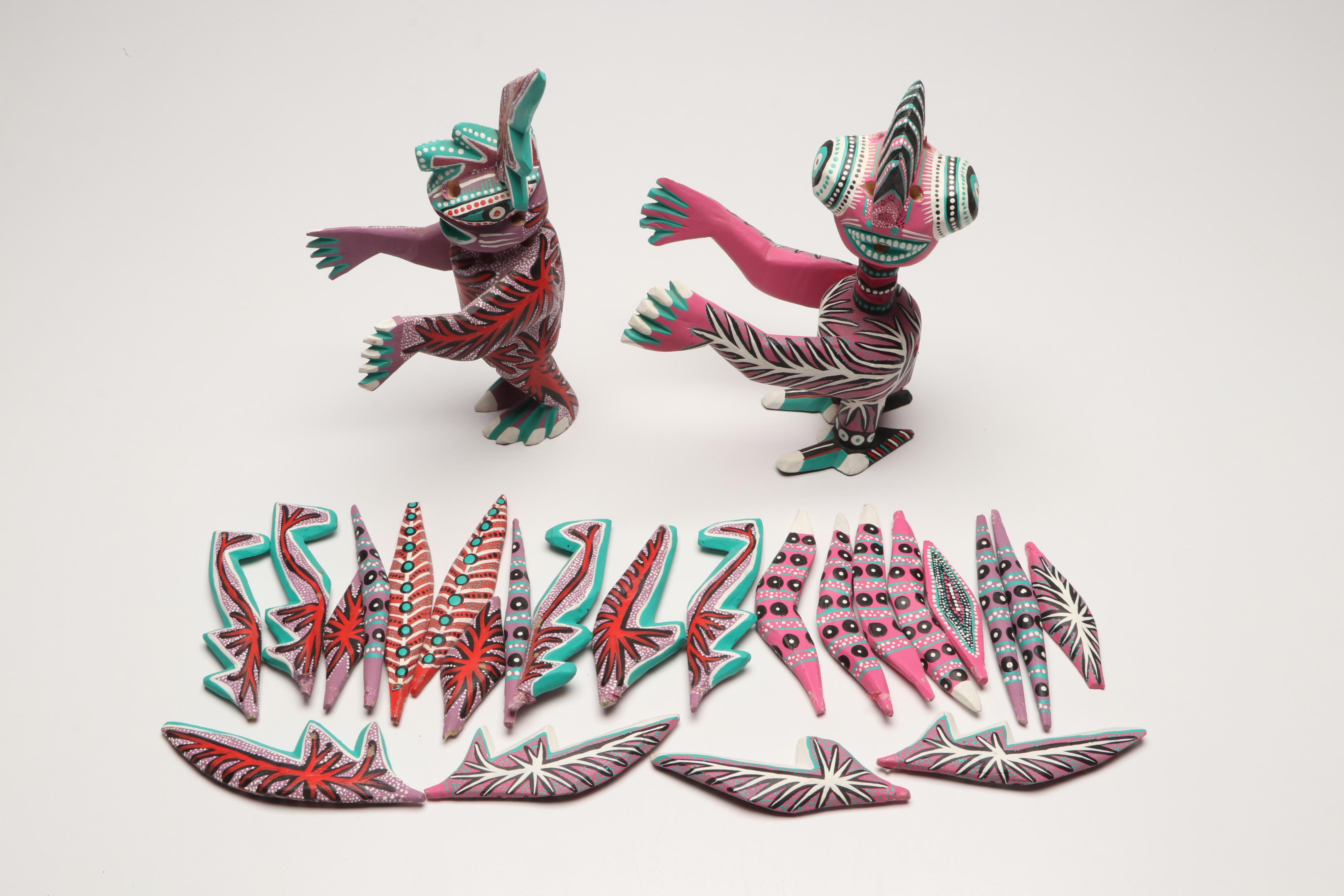 Mexican Oaxacan Folk Art Hand-Painted Wood Alebrijes