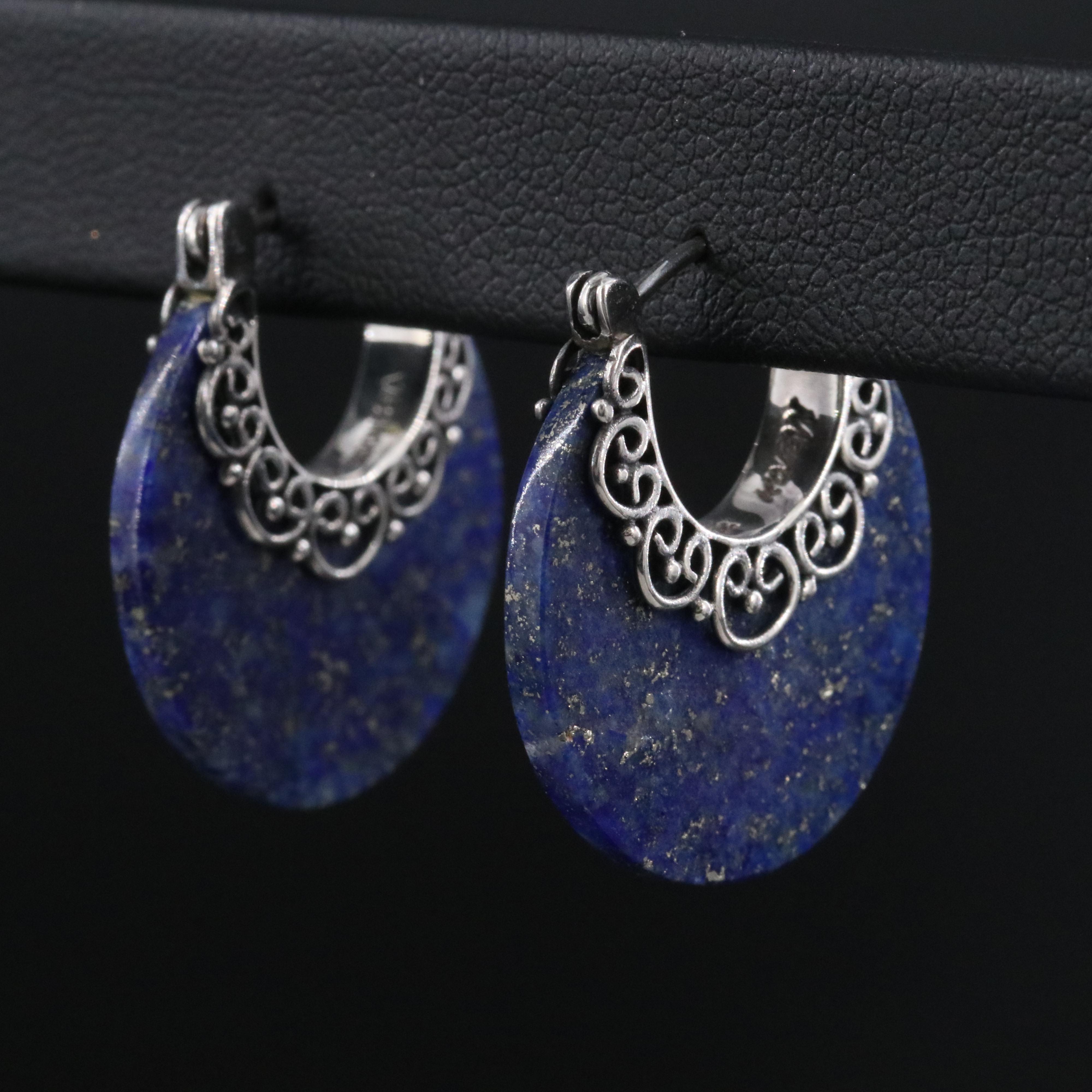 Sterling Lapis Lazuli Filigree Hoop Earrings