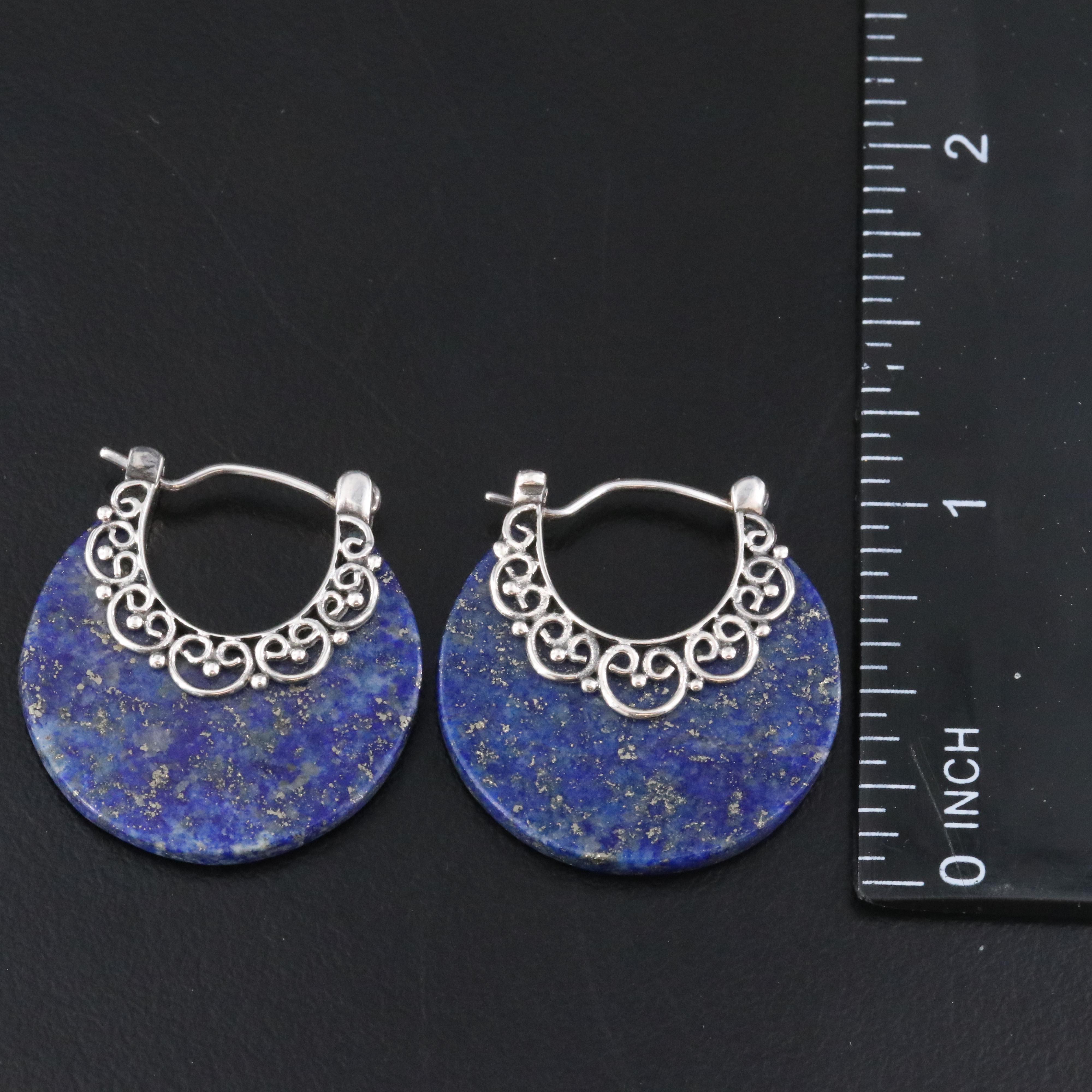 Sterling Lapis Lazuli Filigree Hoop Earrings