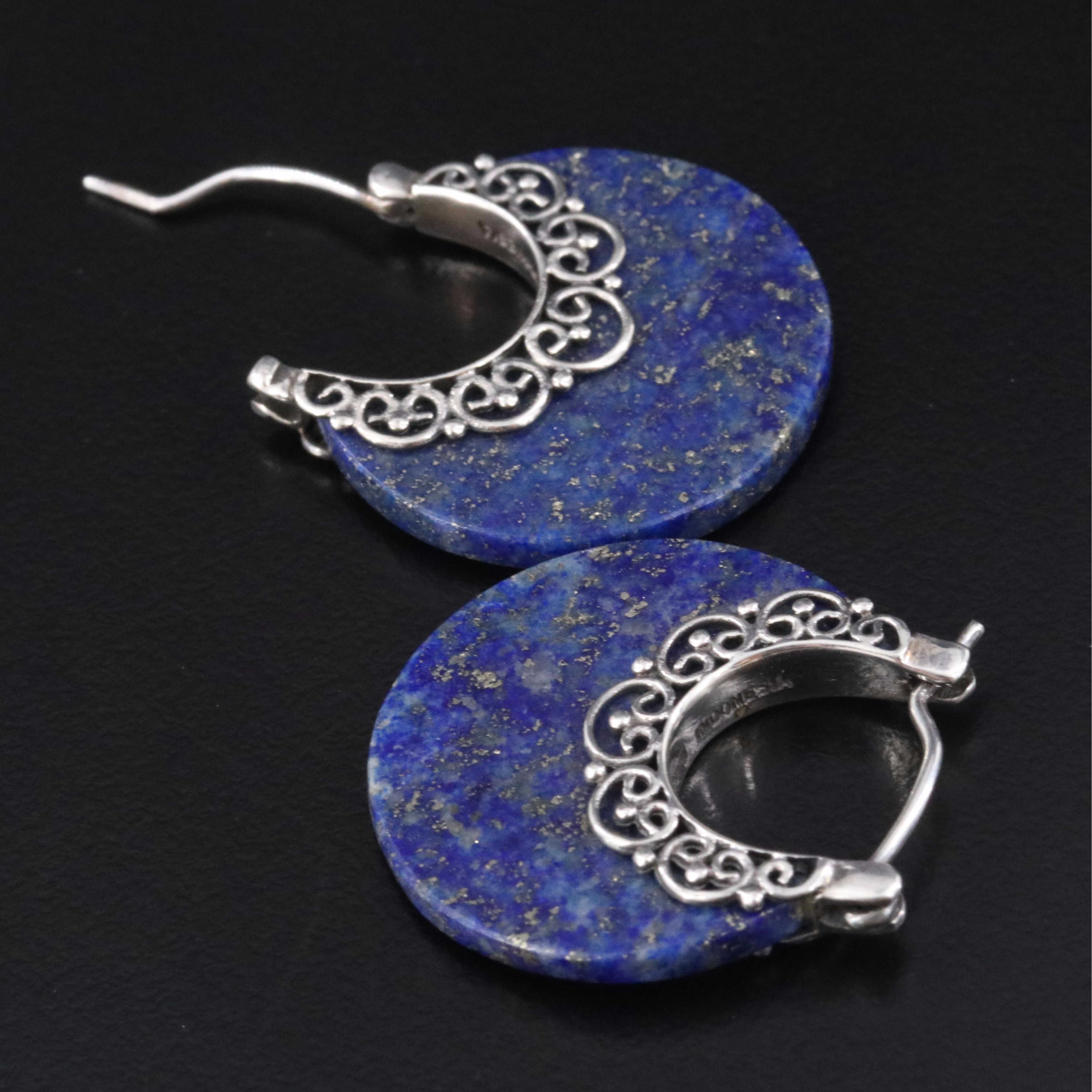 Sterling Lapis Lazuli Filigree Hoop Earrings