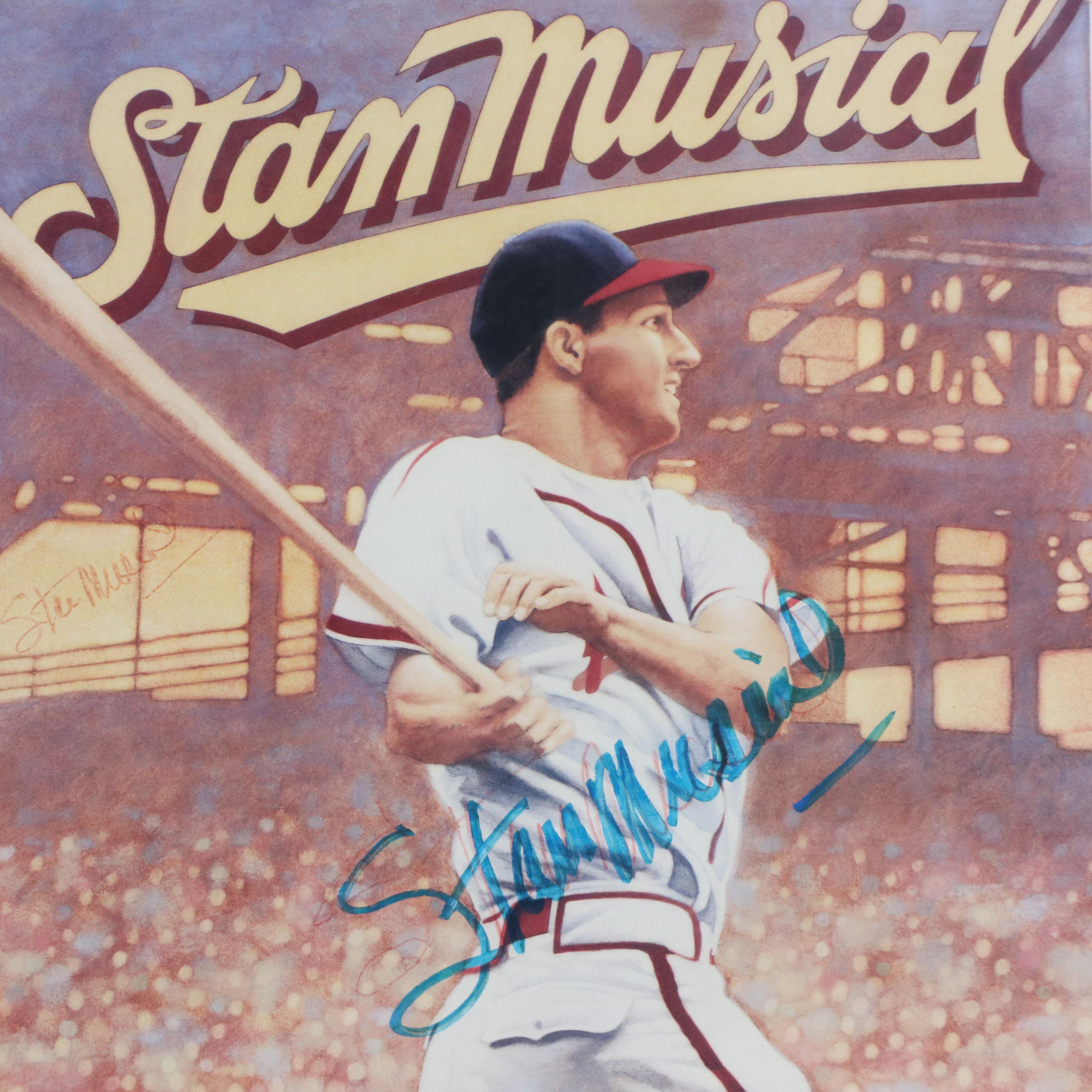 Stan Musial Signed Busch Beer St. Louis Cardinals Baseball Print in Matted Frame