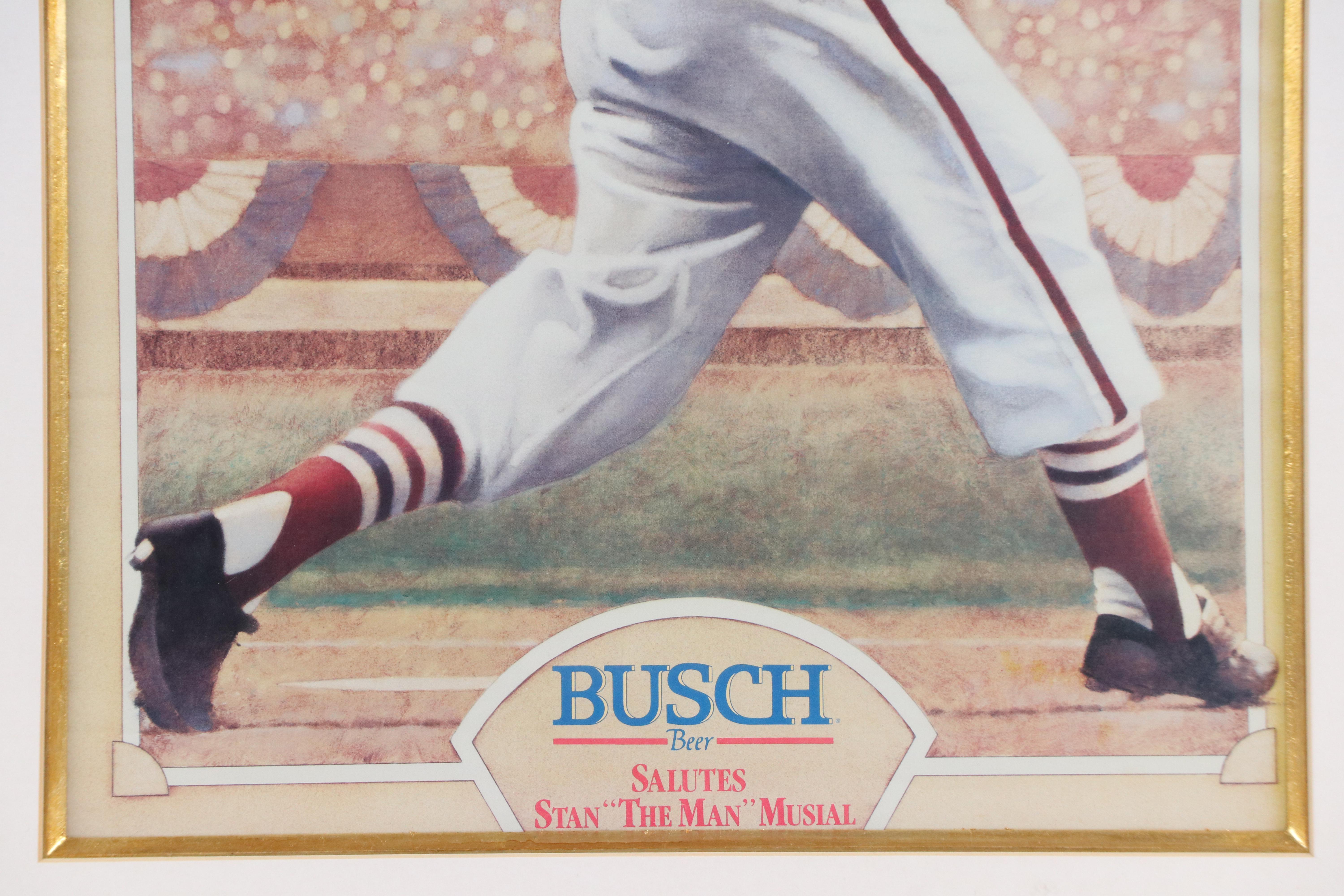 Stan Musial Signed Busch Beer St. Louis Cardinals Baseball Print in Matted Frame