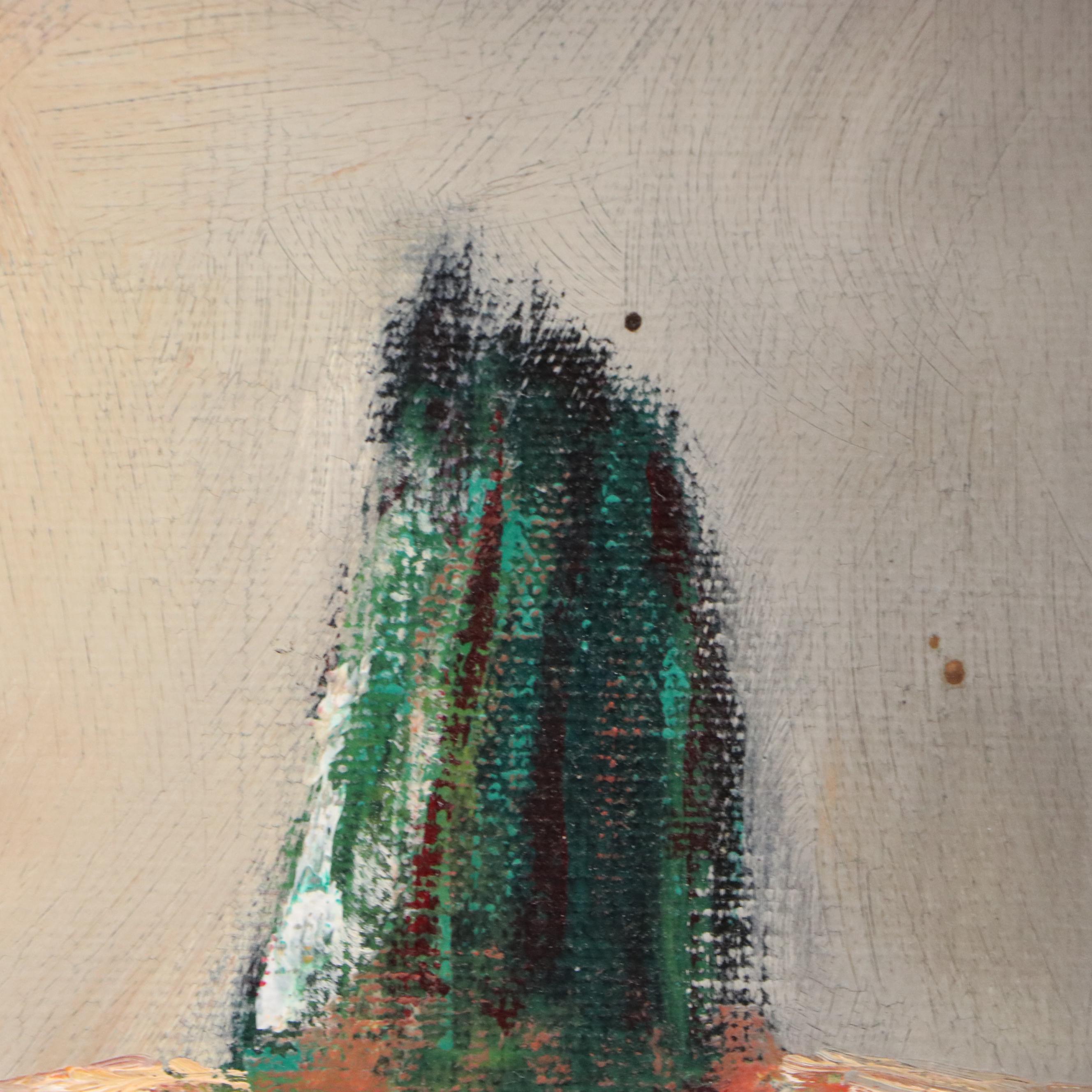 Surrealist Style Oil Painting of Carrot Headed Businessman, 1993