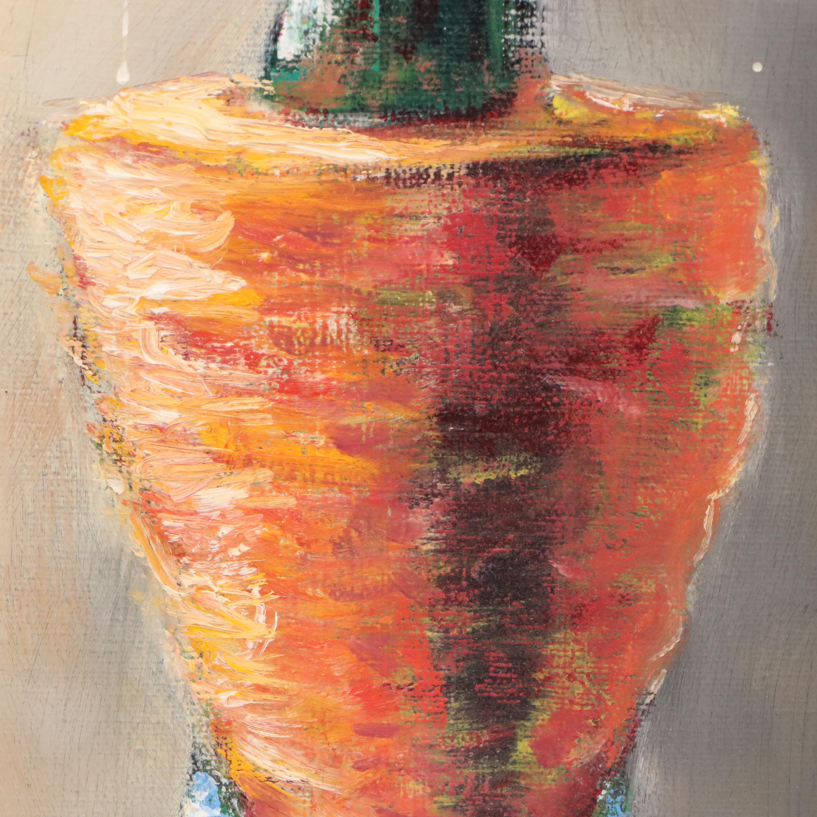 Surrealist Style Oil Painting of Carrot Headed Businessman, 1993