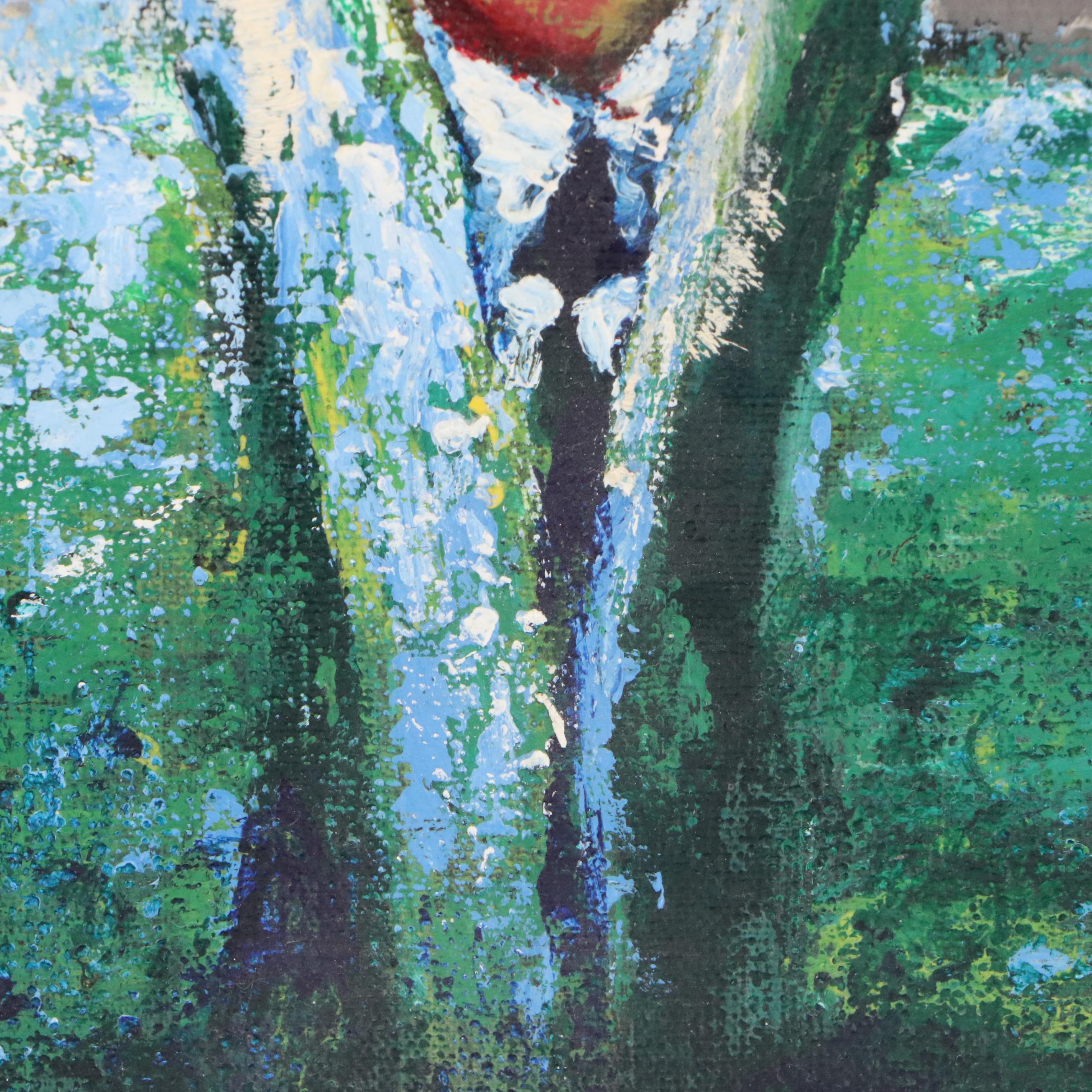 Surrealist Style Oil Painting of Carrot Headed Businessman, 1993