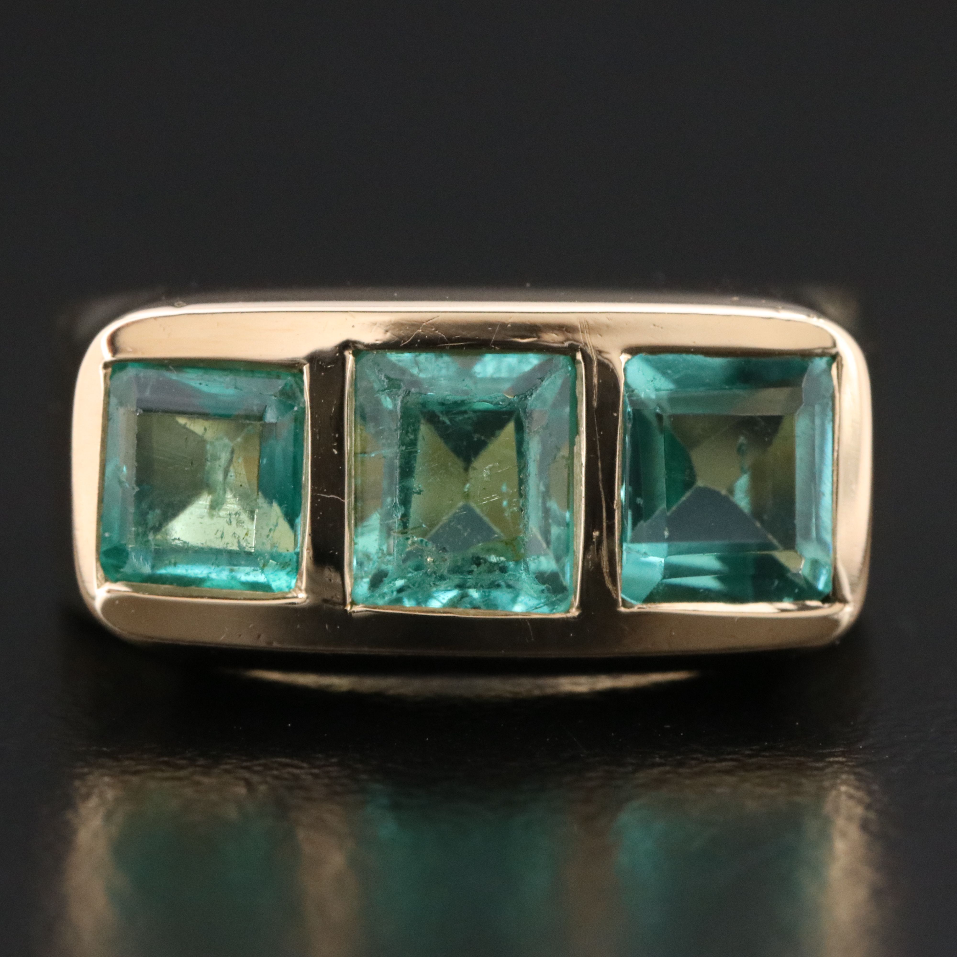 14K Emerald Three Stone Ring
