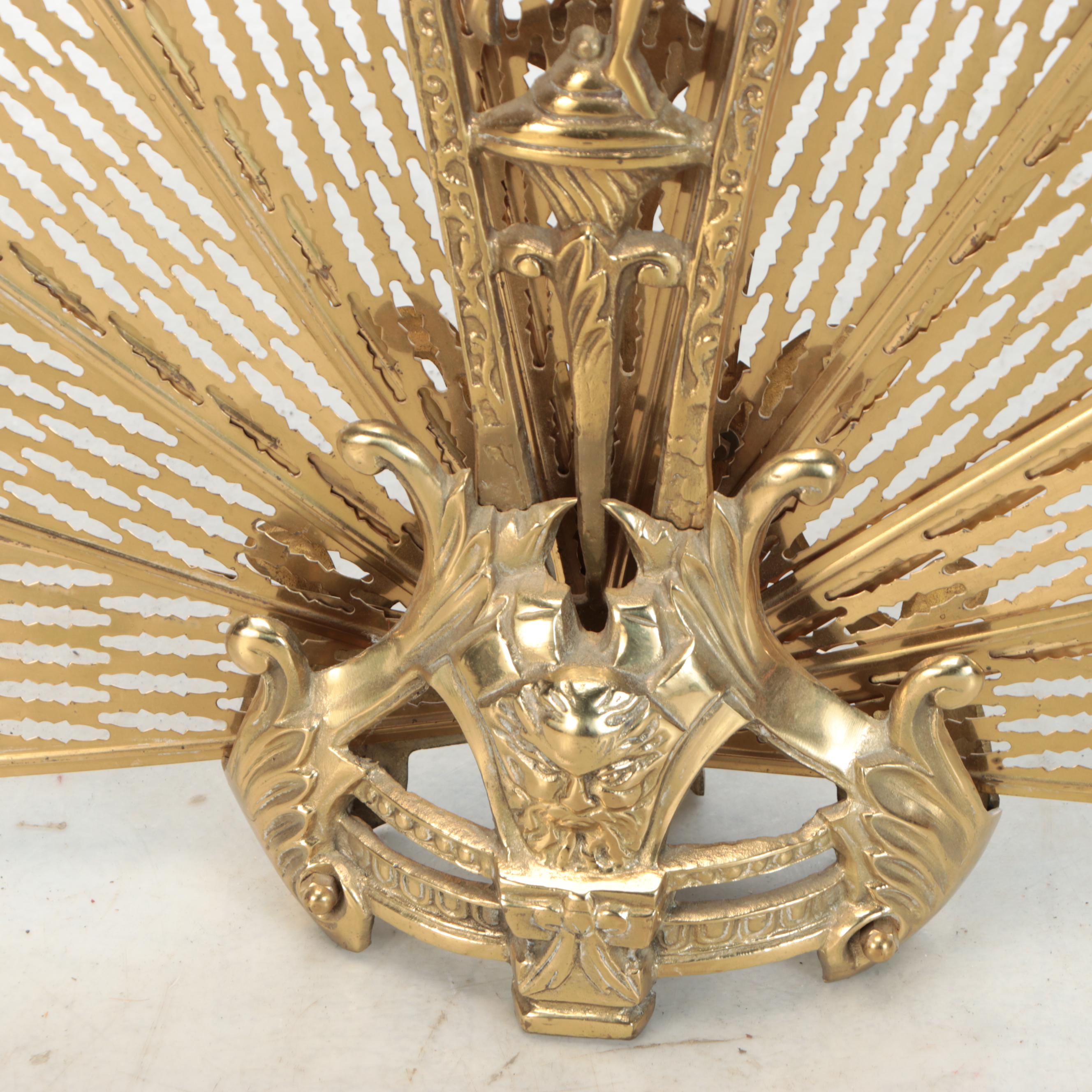 Hollywood Regency Style Brass Peacock Fan Fireplace Screen