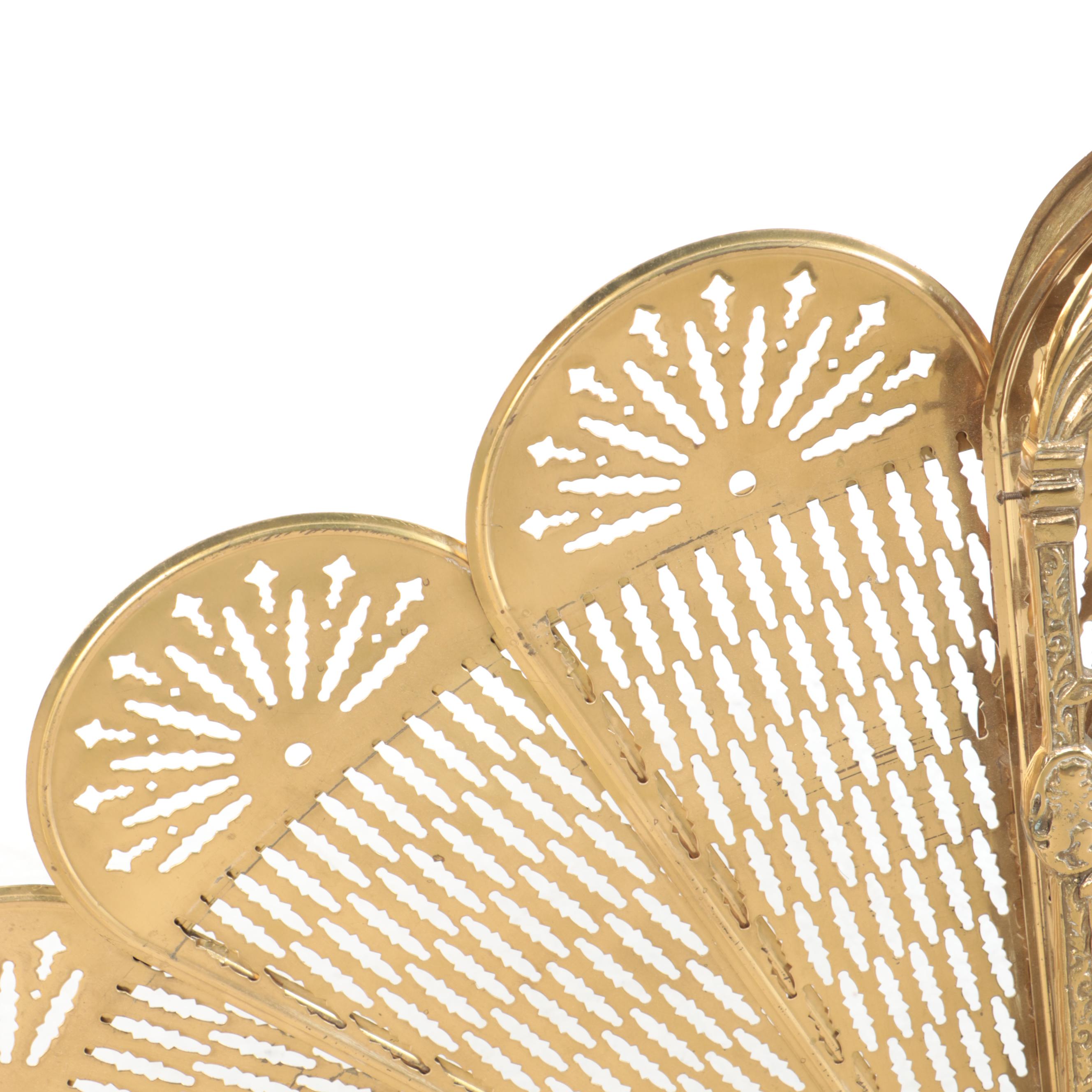 Hollywood Regency Style Brass Peacock Fan Fireplace Screen