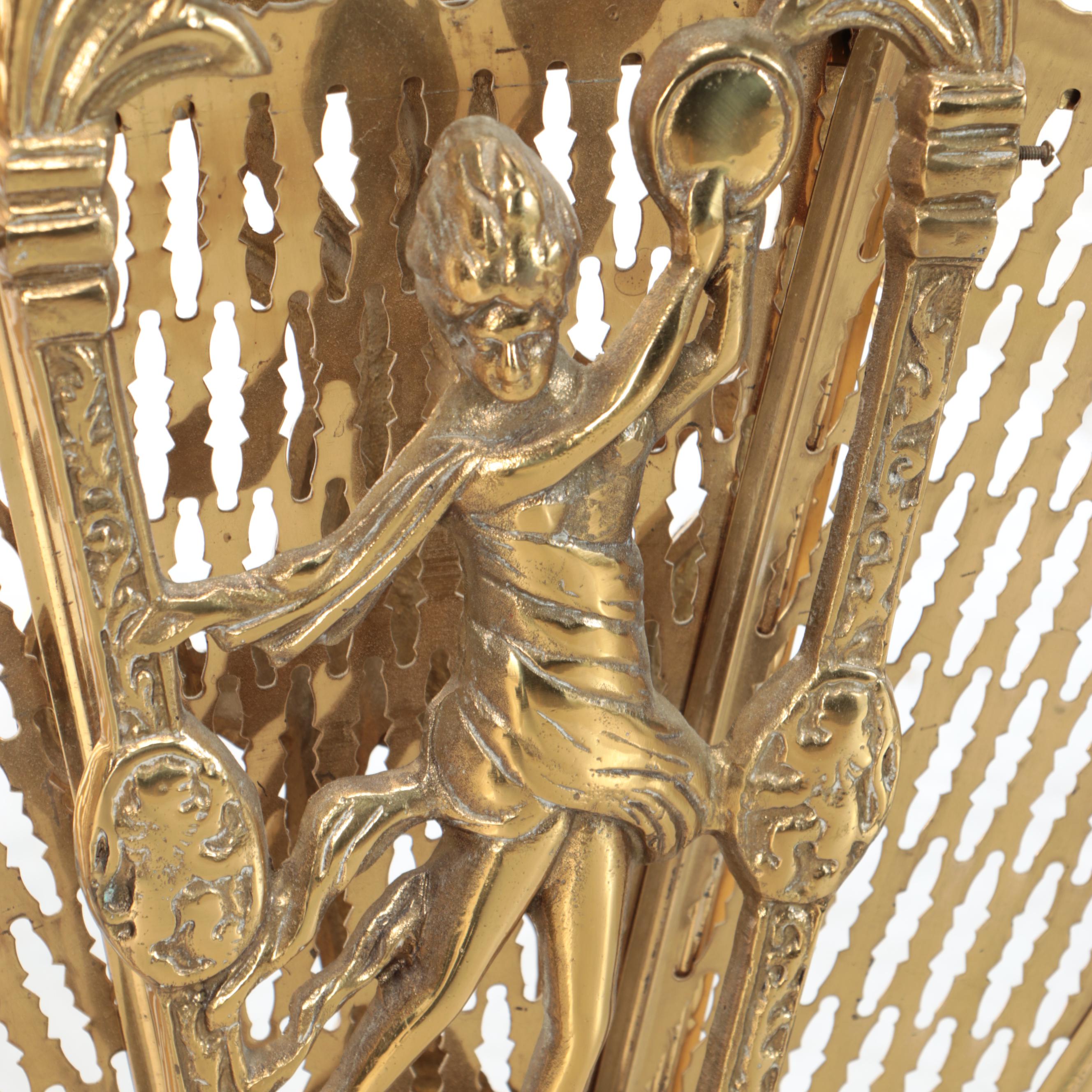 Hollywood Regency Style Brass Peacock Fan Fireplace Screen