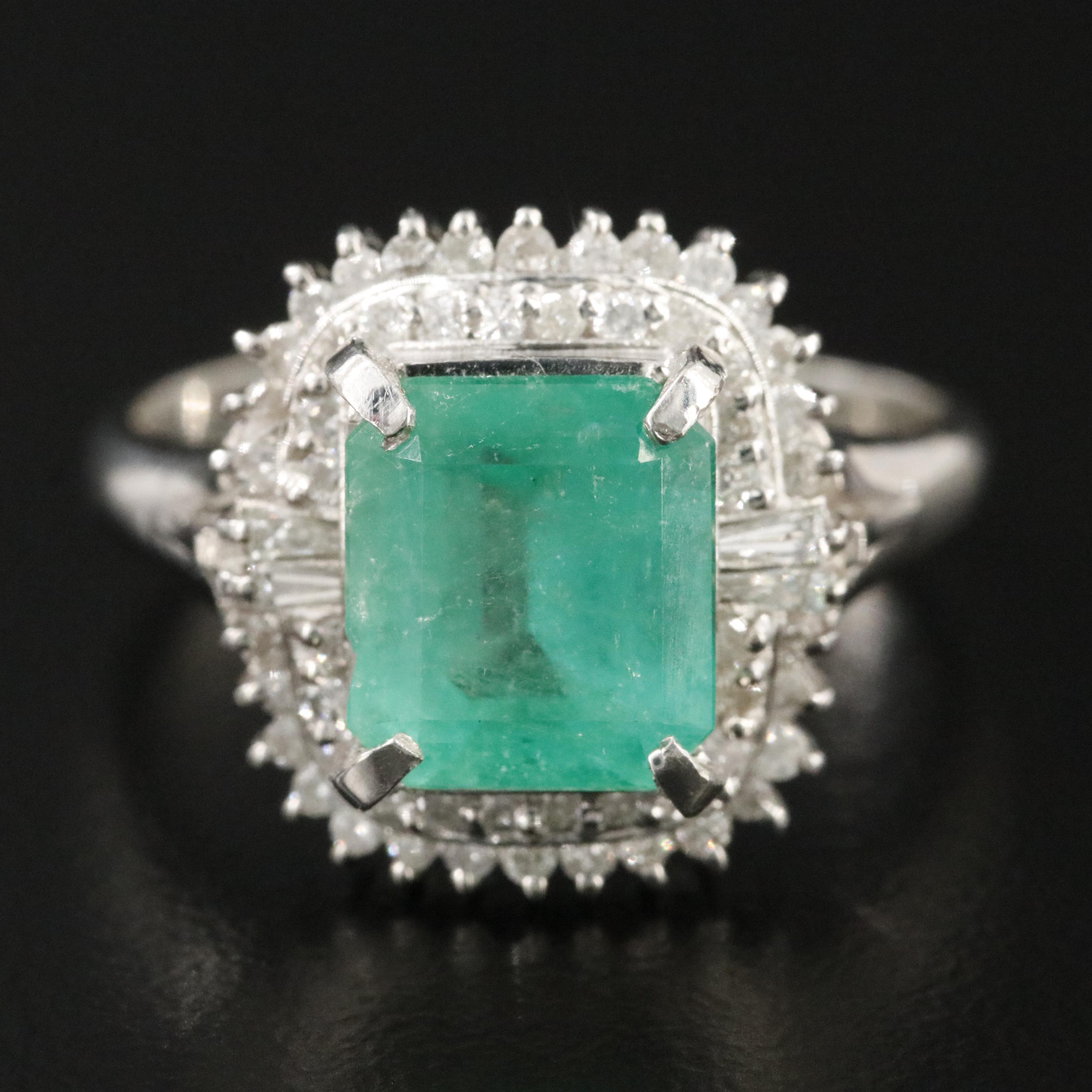 Platinum 2.05 CT Emerald and Diamond Ring