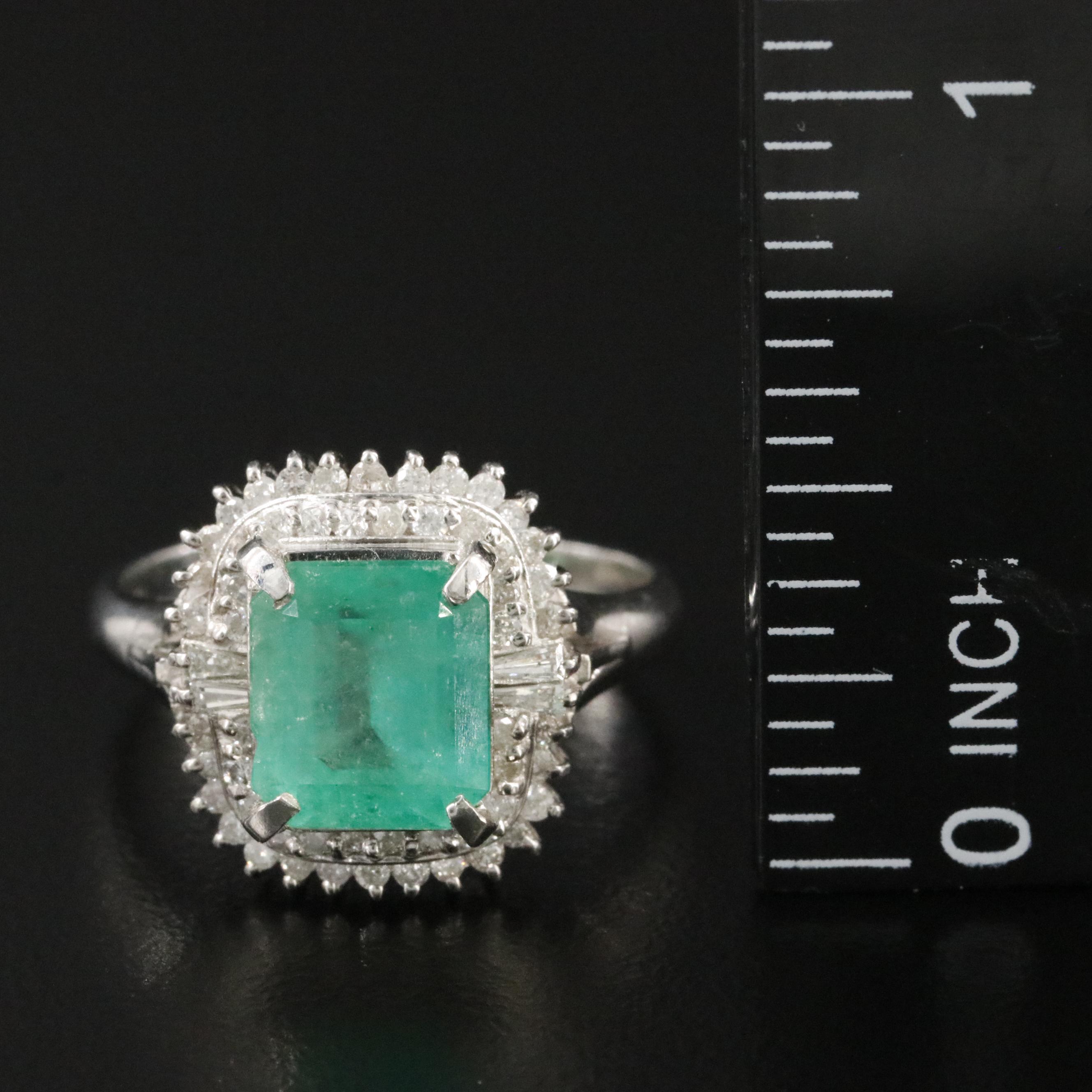 Platinum 2.05 CT Emerald and Diamond Ring