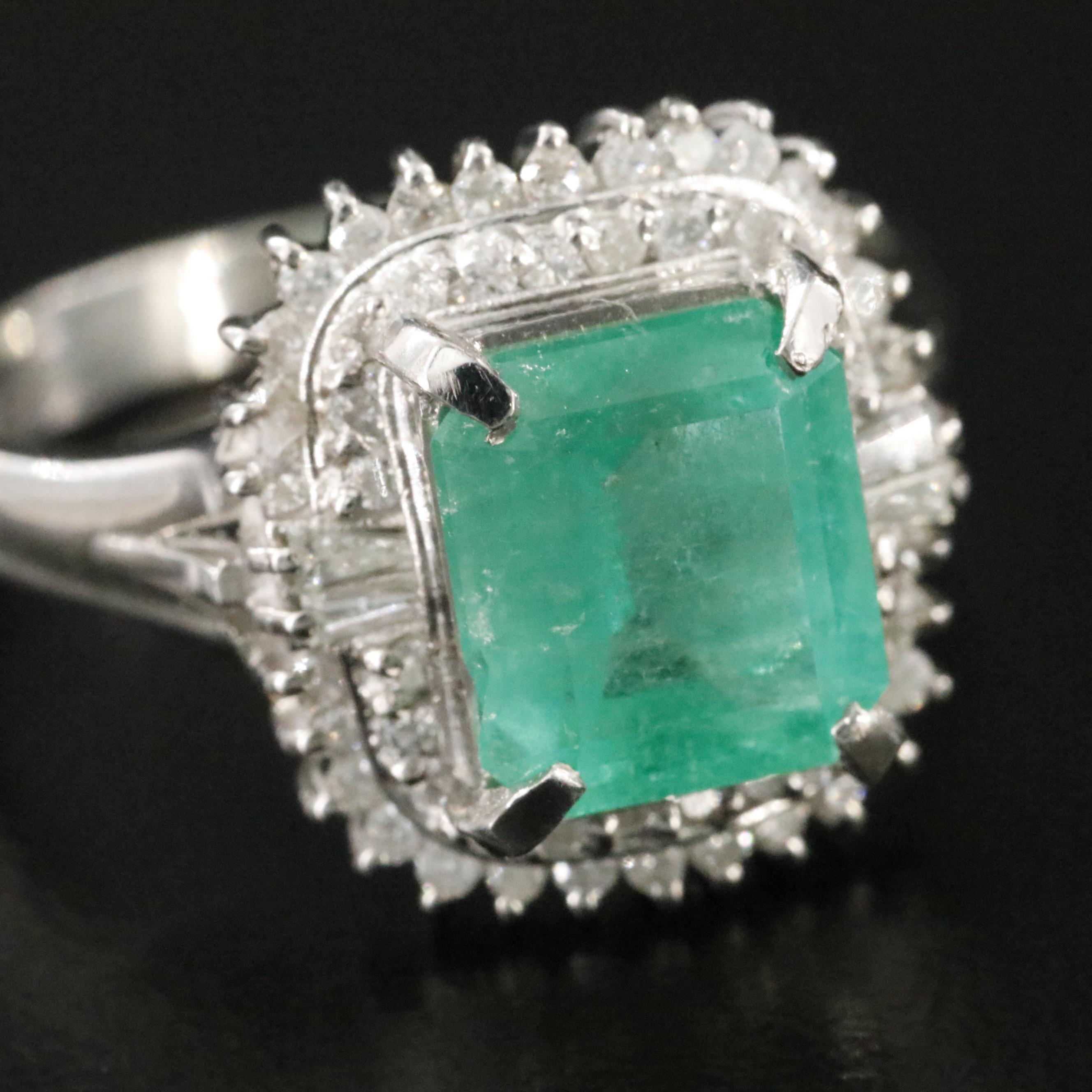 Platinum 2.05 CT Emerald and Diamond Ring