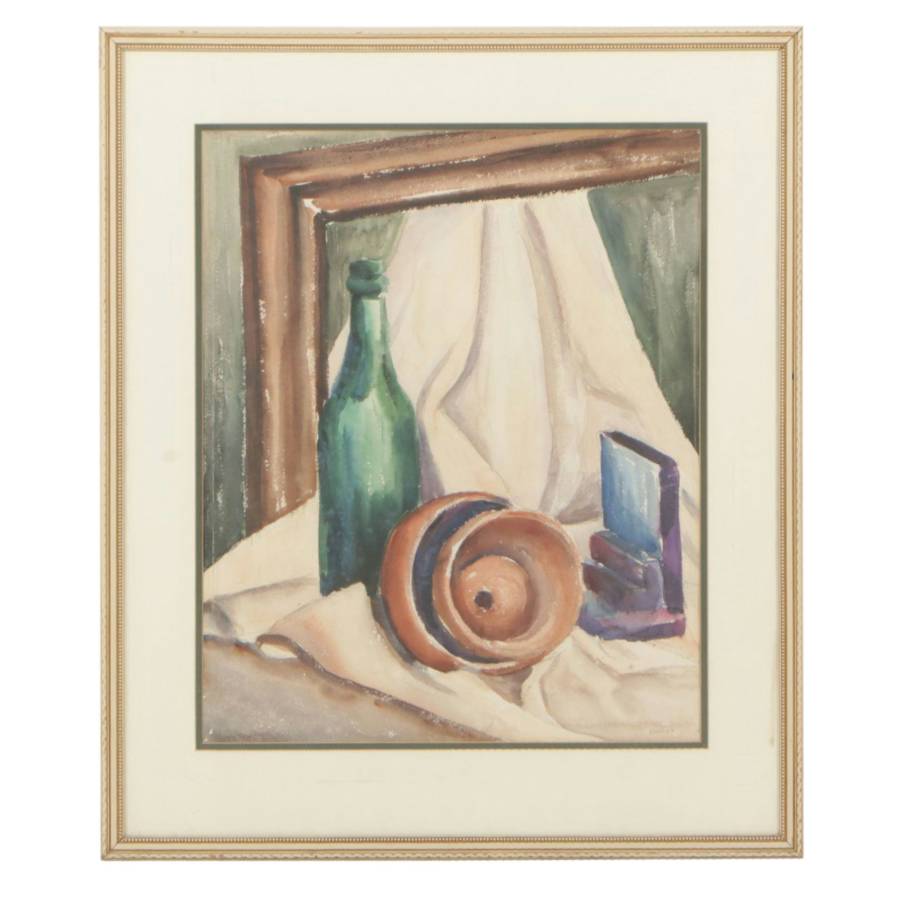 Darst Still Life Watercolor Painting of Found Objects, Late 20th Century