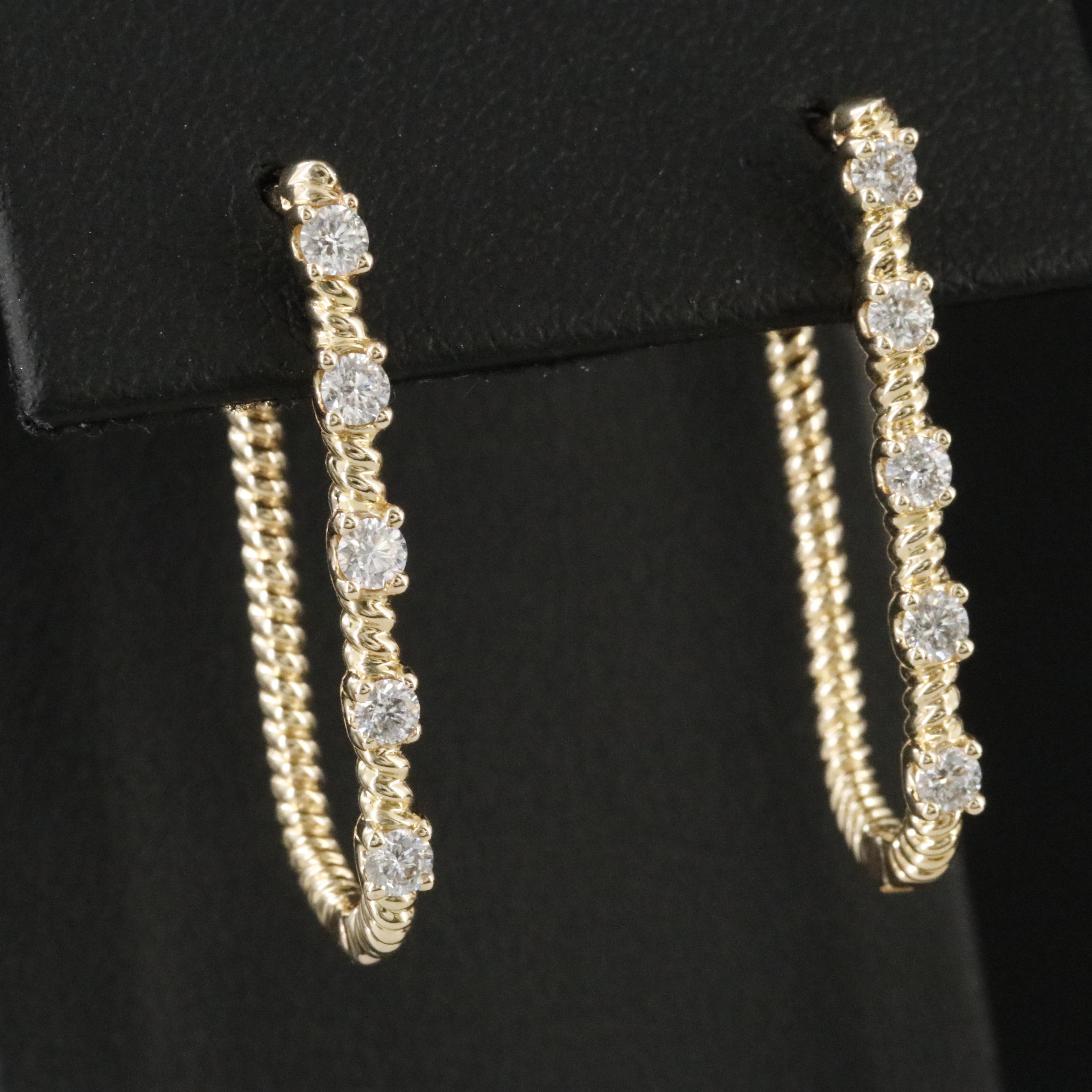 10K 0.50 CTW Diamond Oval Hoop Earrings