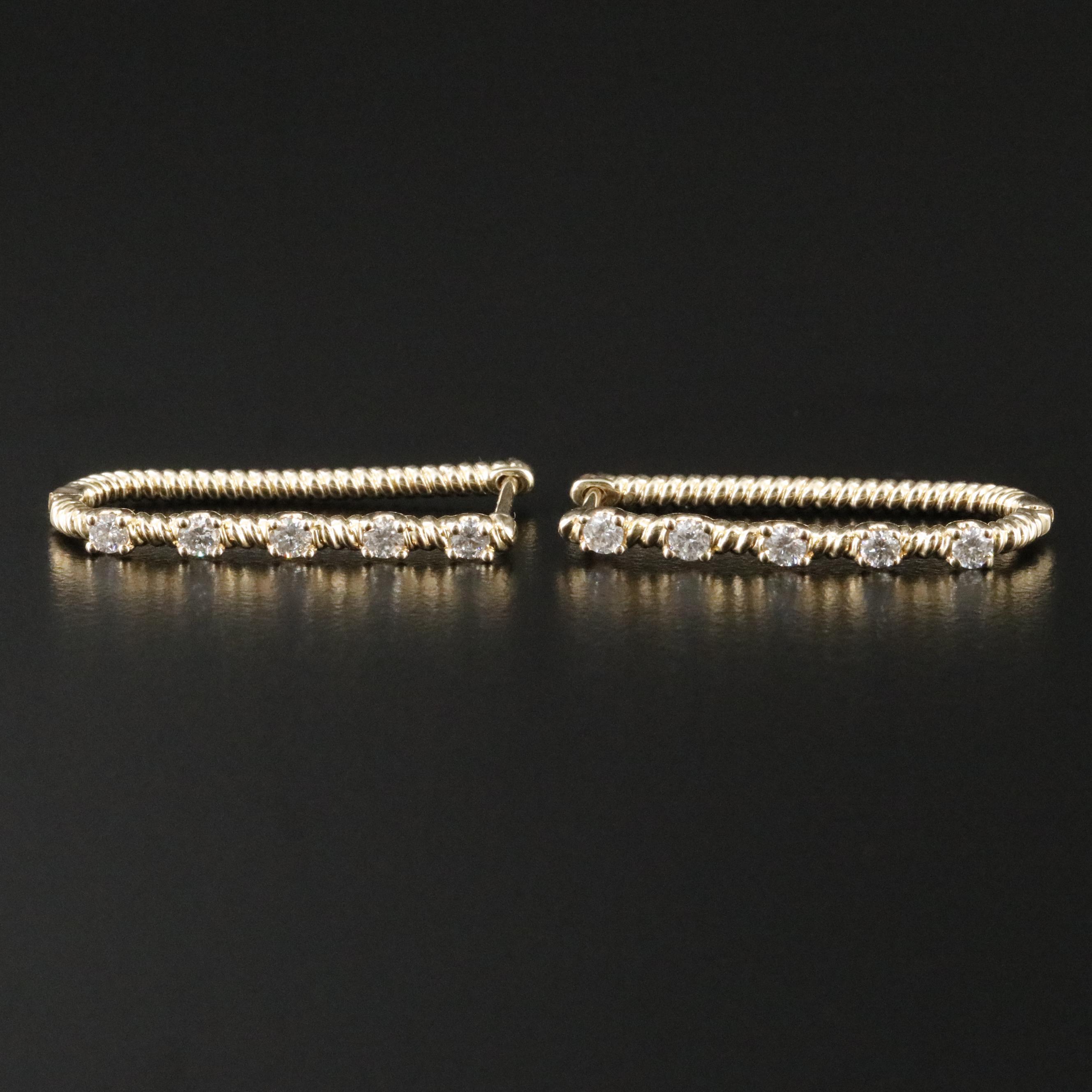 10K 0.50 CTW Diamond Oval Hoop Earrings