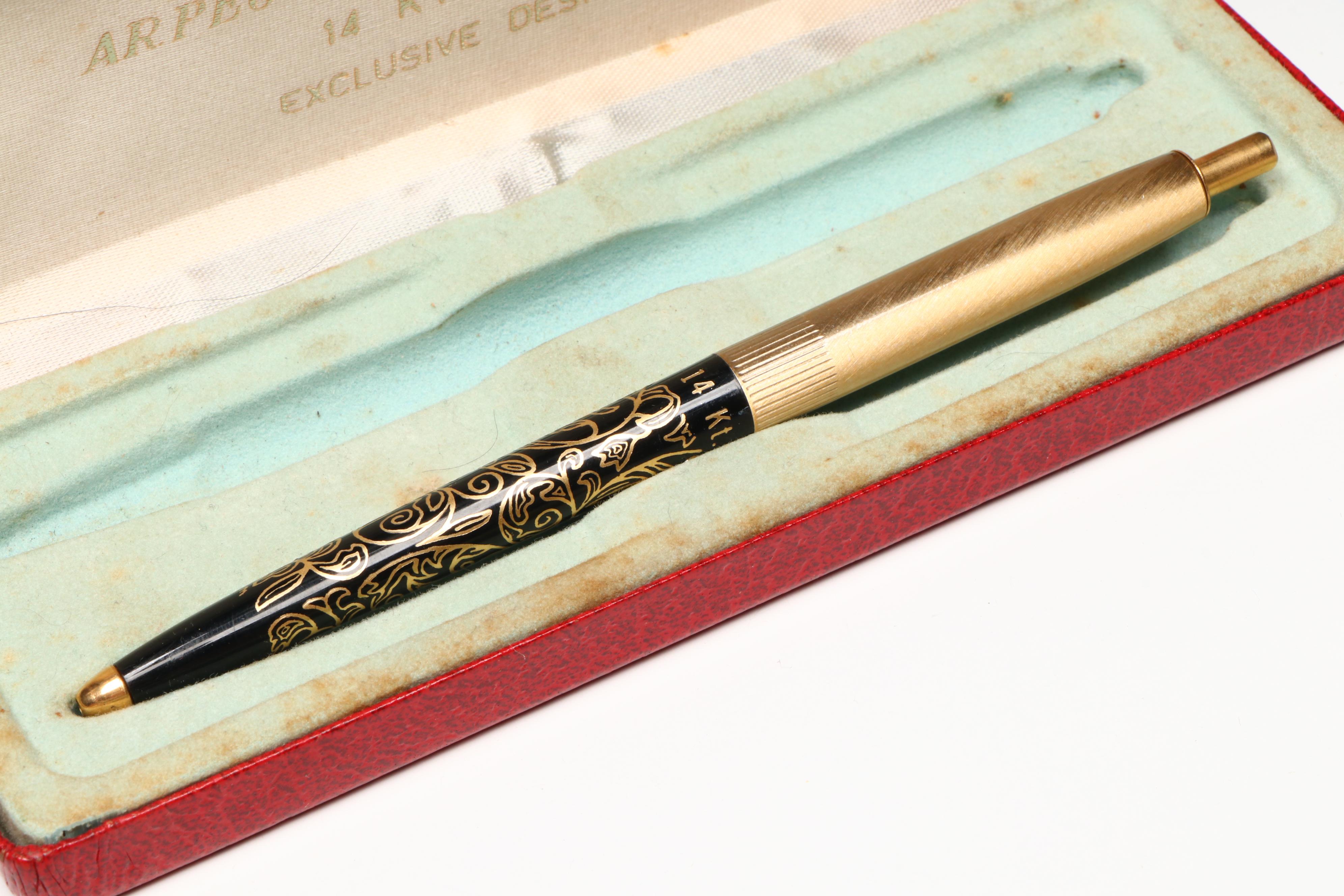Arpege Chanel No. 5 14K Gold Filigree Ballpoint Pens with Case