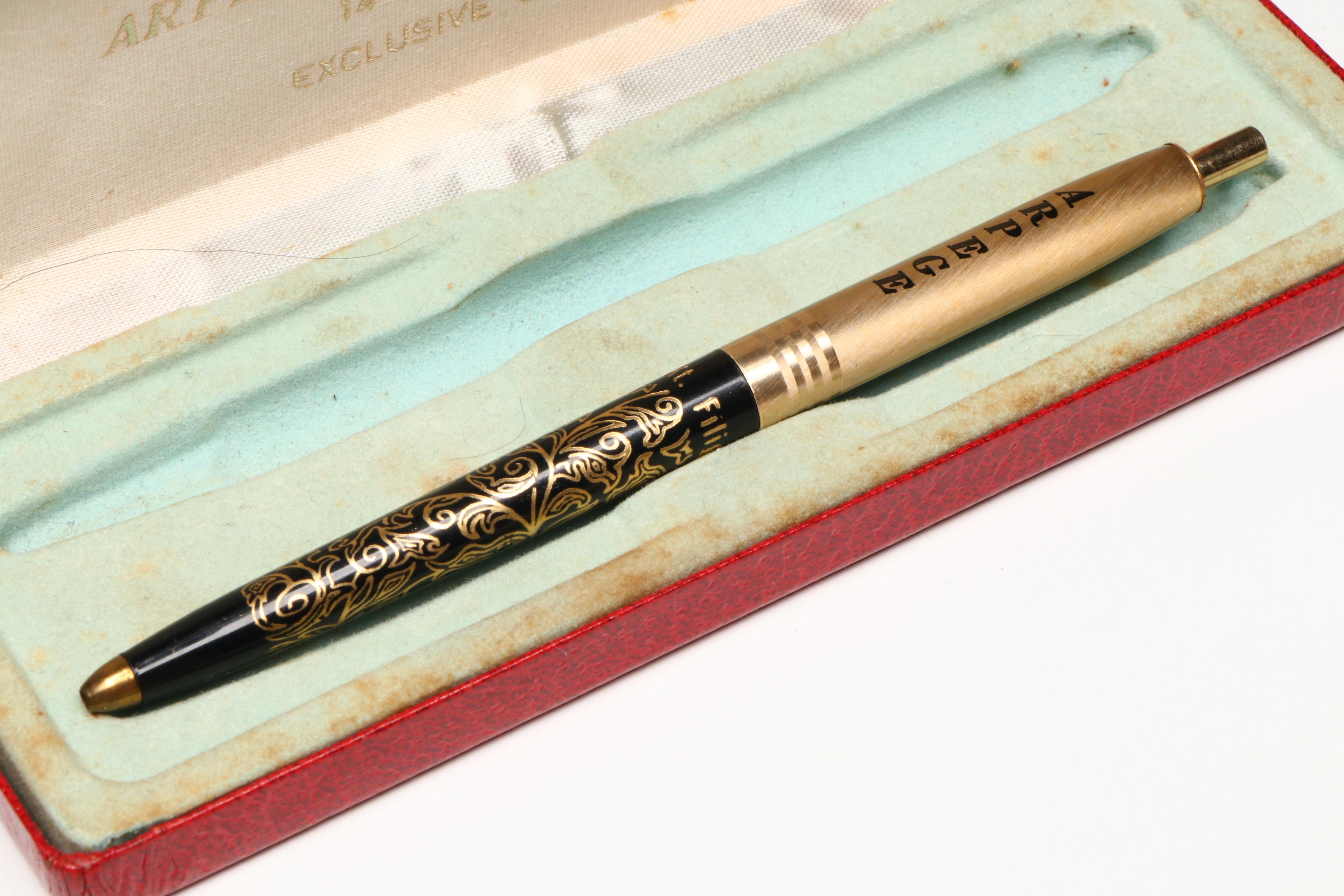 Arpege Chanel No. 5 14K Gold Filigree Ballpoint Pens with Case