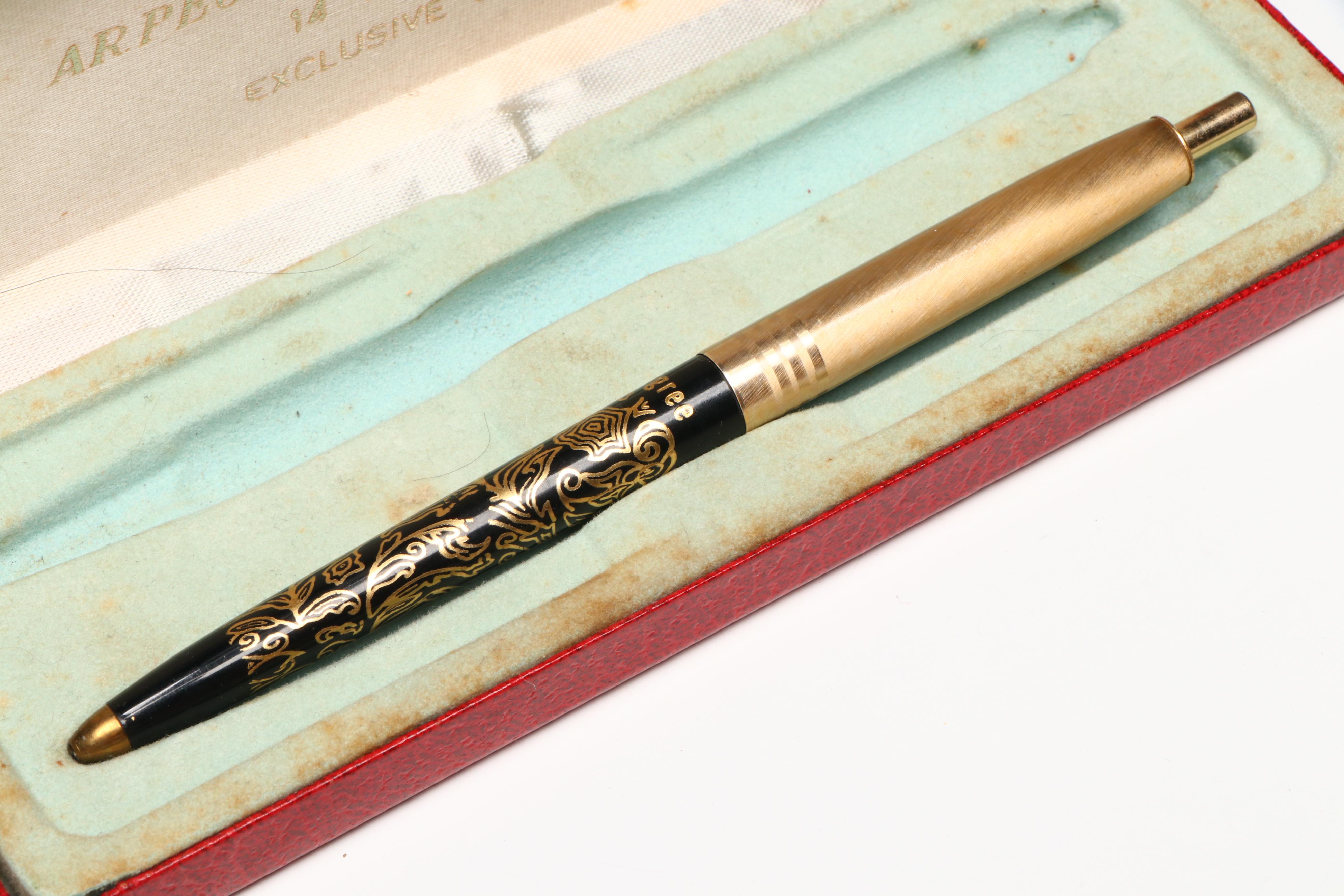Arpege Chanel No. 5 14K Gold Filigree Ballpoint Pens with Case