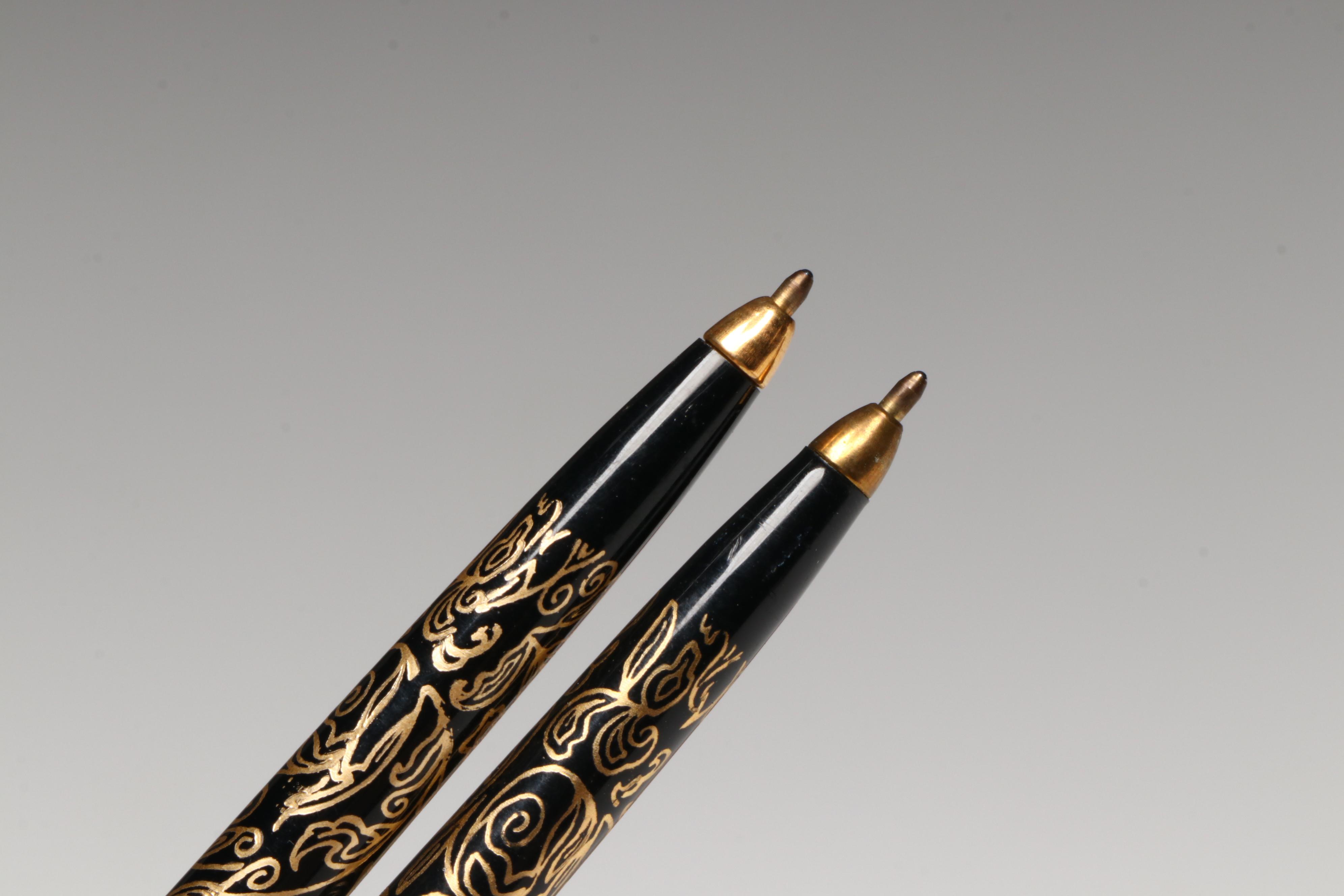 Arpege Chanel No. 5 14K Gold Filigree Ballpoint Pens with Case