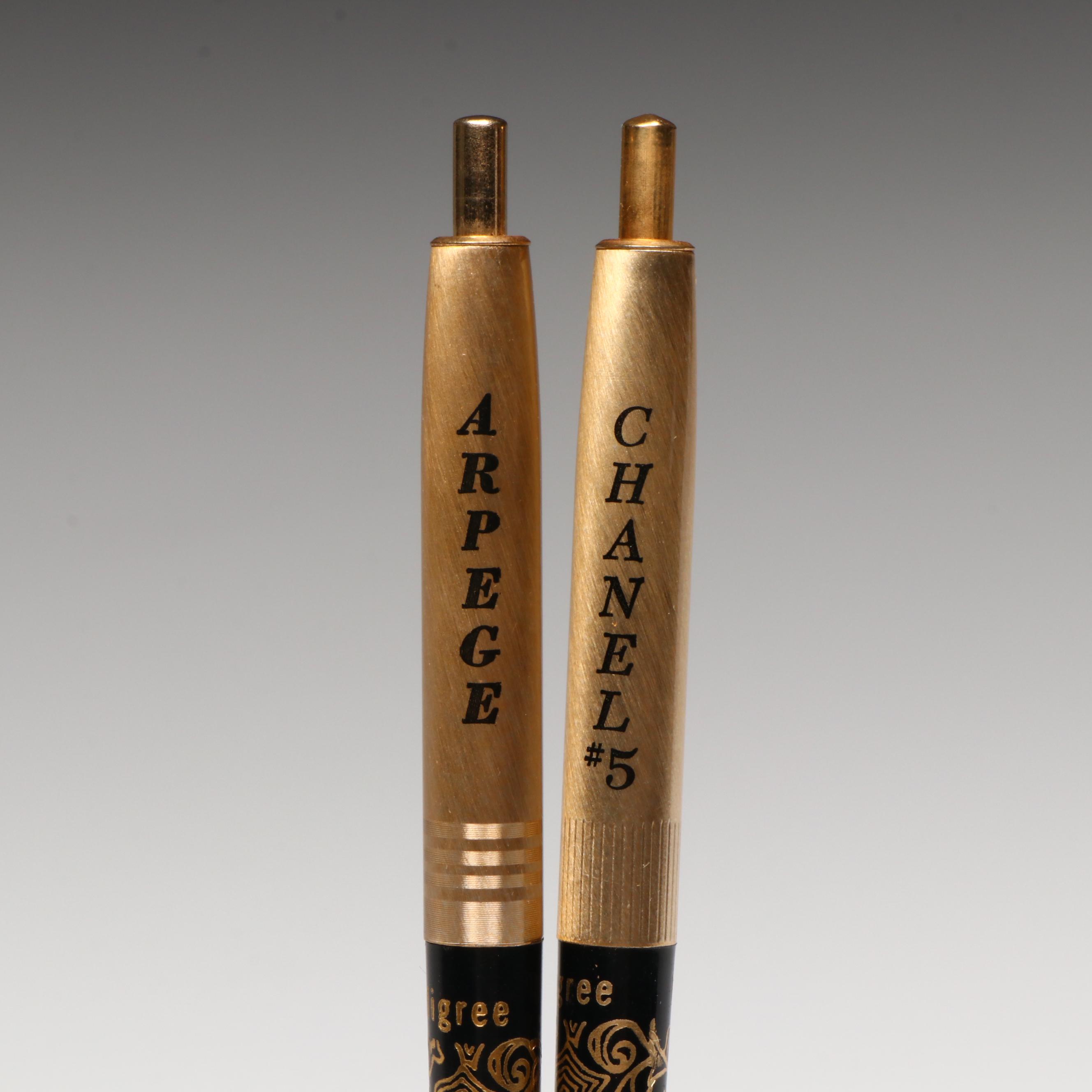 Arpege Chanel No. 5 14K Gold Filigree Ballpoint Pens with Case