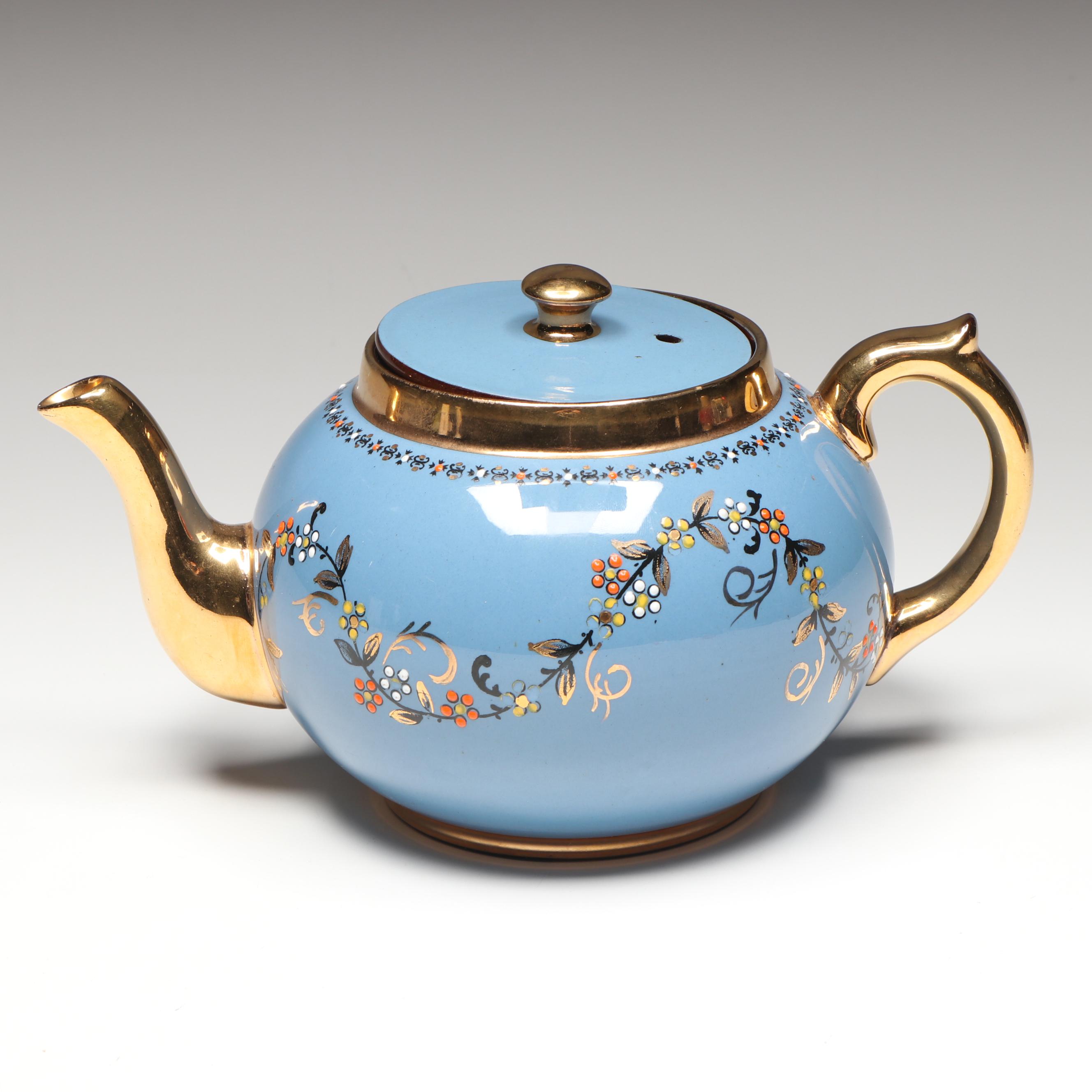 Gibsons English Earthenware Gilt Enamel Painted Teapot, Early to Mid-20th C.