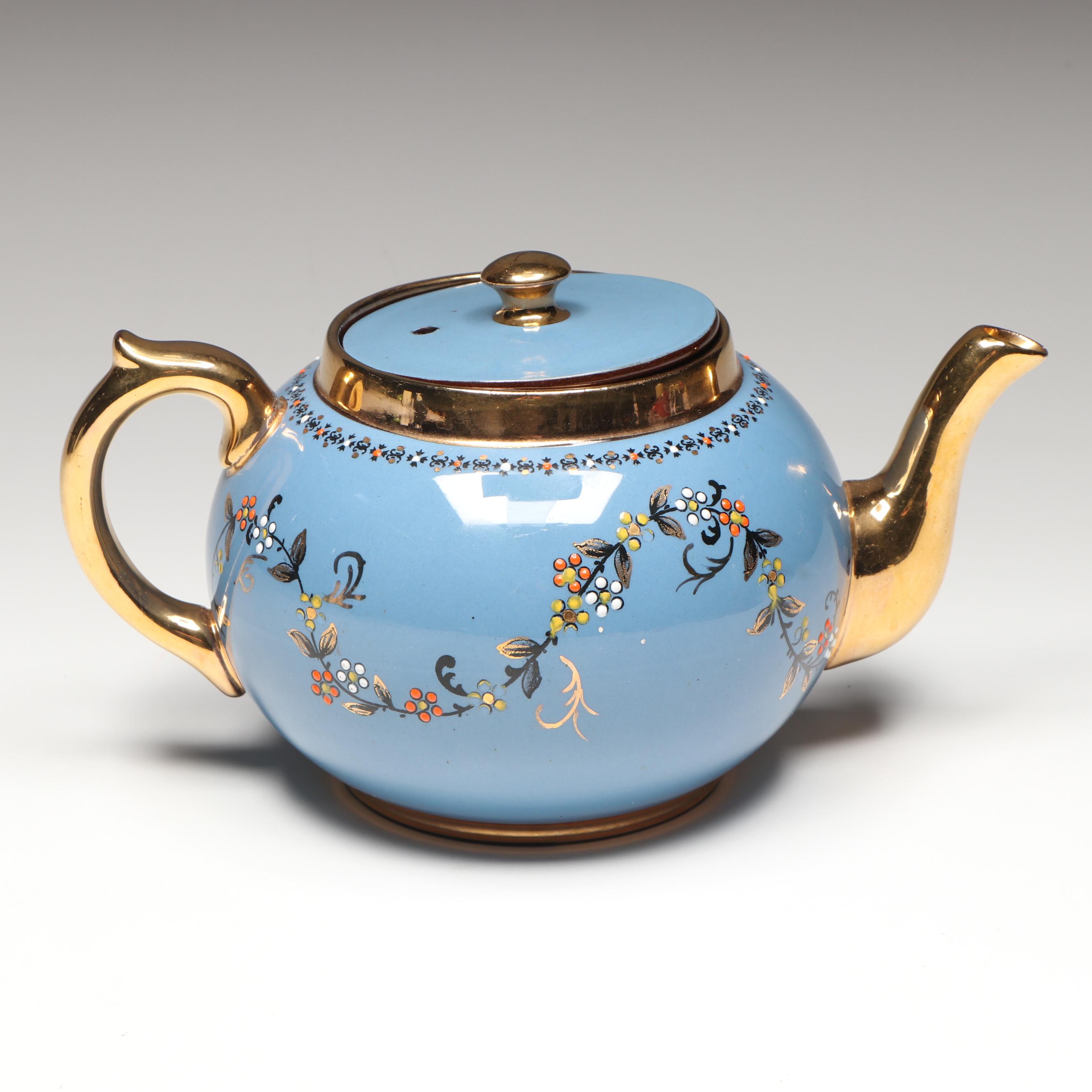 Gibsons English Earthenware Gilt Enamel Painted Teapot, Early to Mid-20th C.