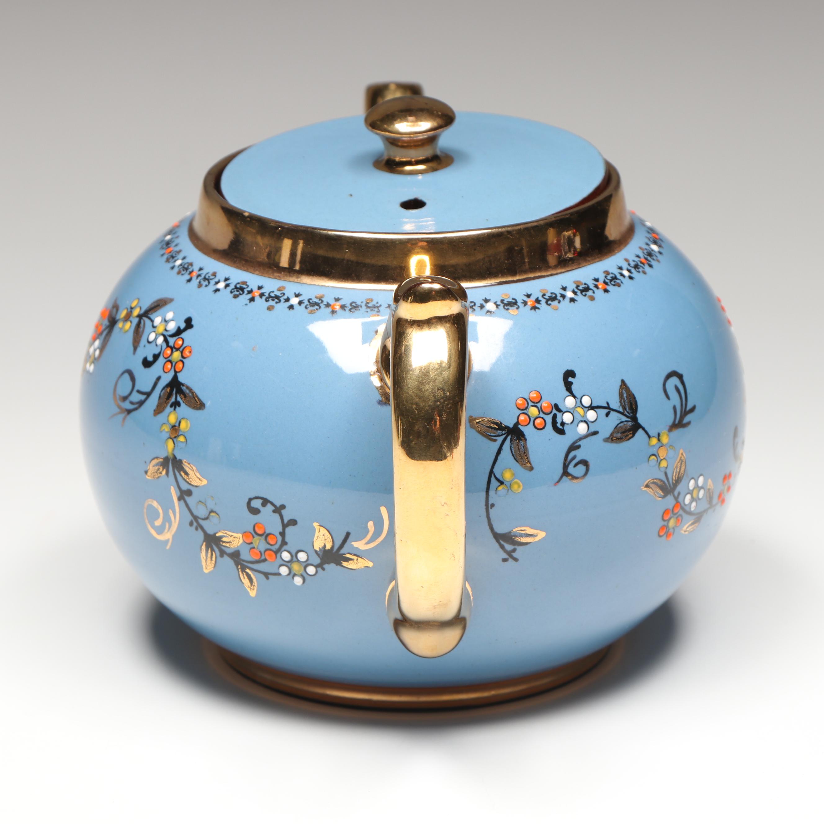 Gibsons English Earthenware Gilt Enamel Painted Teapot, Early to Mid-20th C.