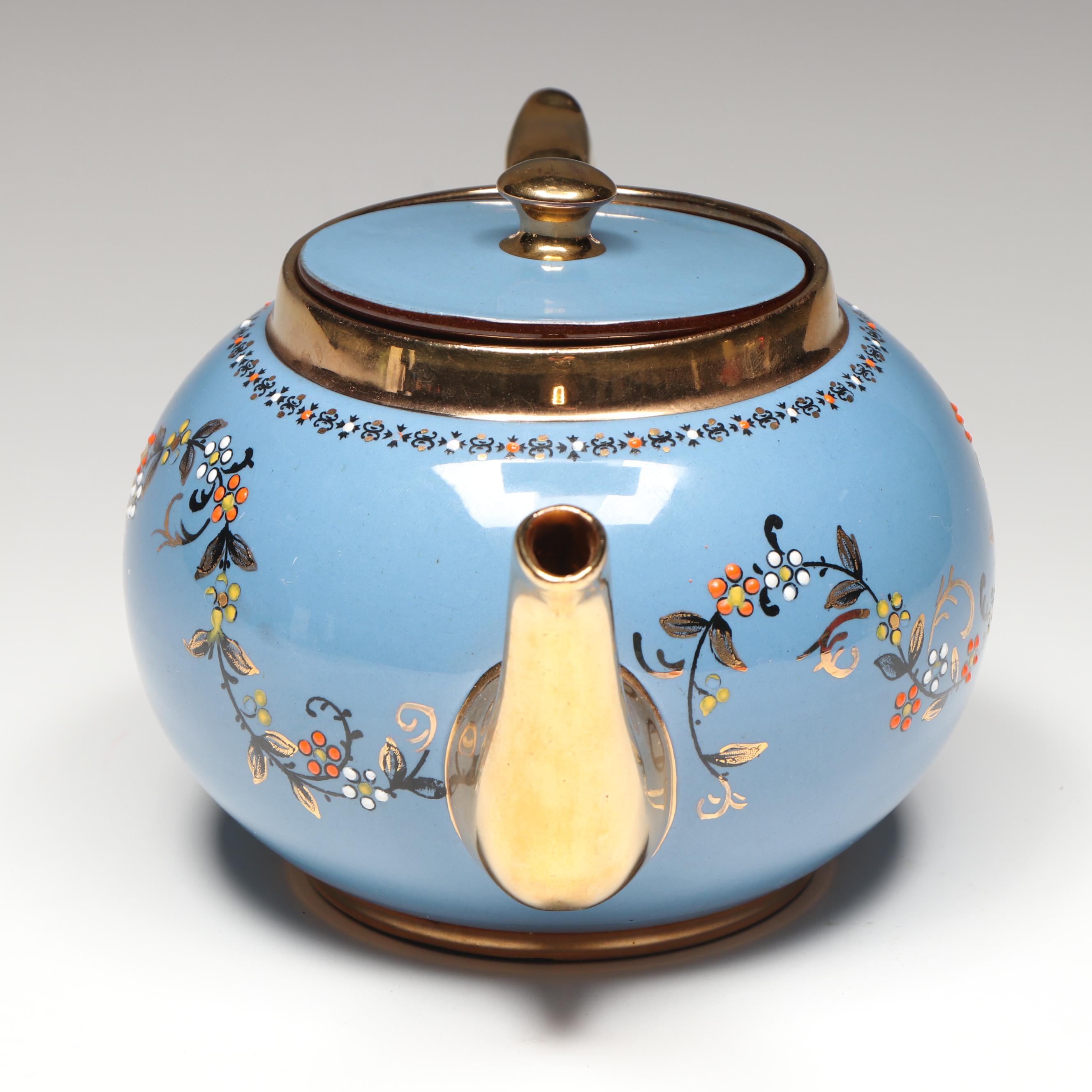 Gibsons English Earthenware Gilt Enamel Painted Teapot, Early to Mid-20th C.
