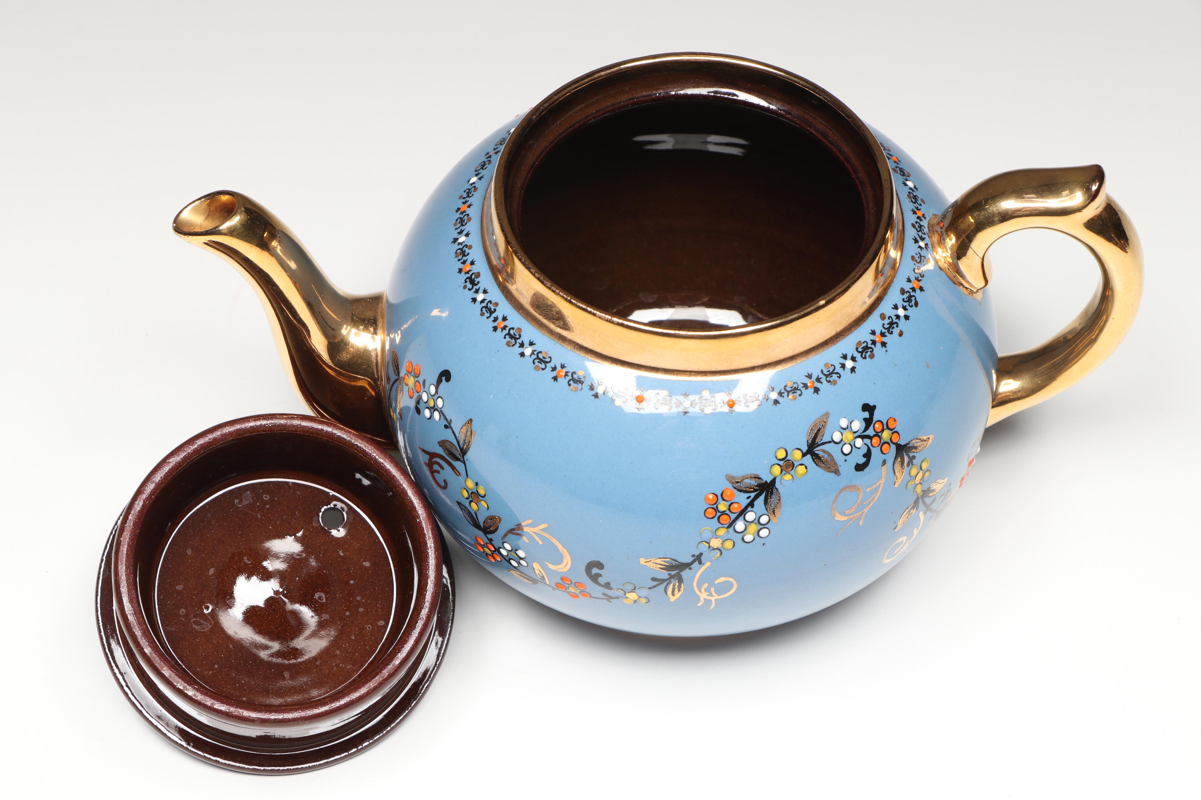 Gibsons English Earthenware Gilt Enamel Painted Teapot, Early to Mid-20th C.