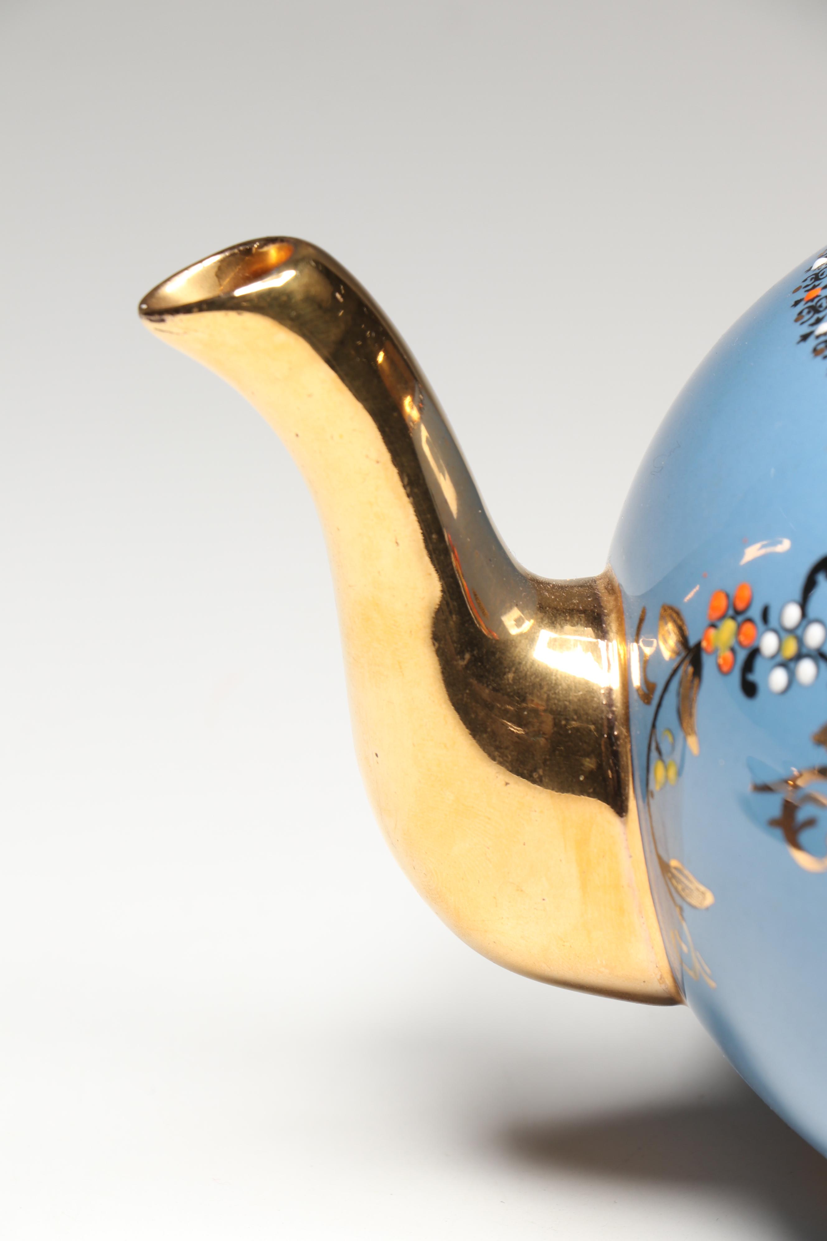 Gibsons English Earthenware Gilt Enamel Painted Teapot, Early to Mid-20th C.