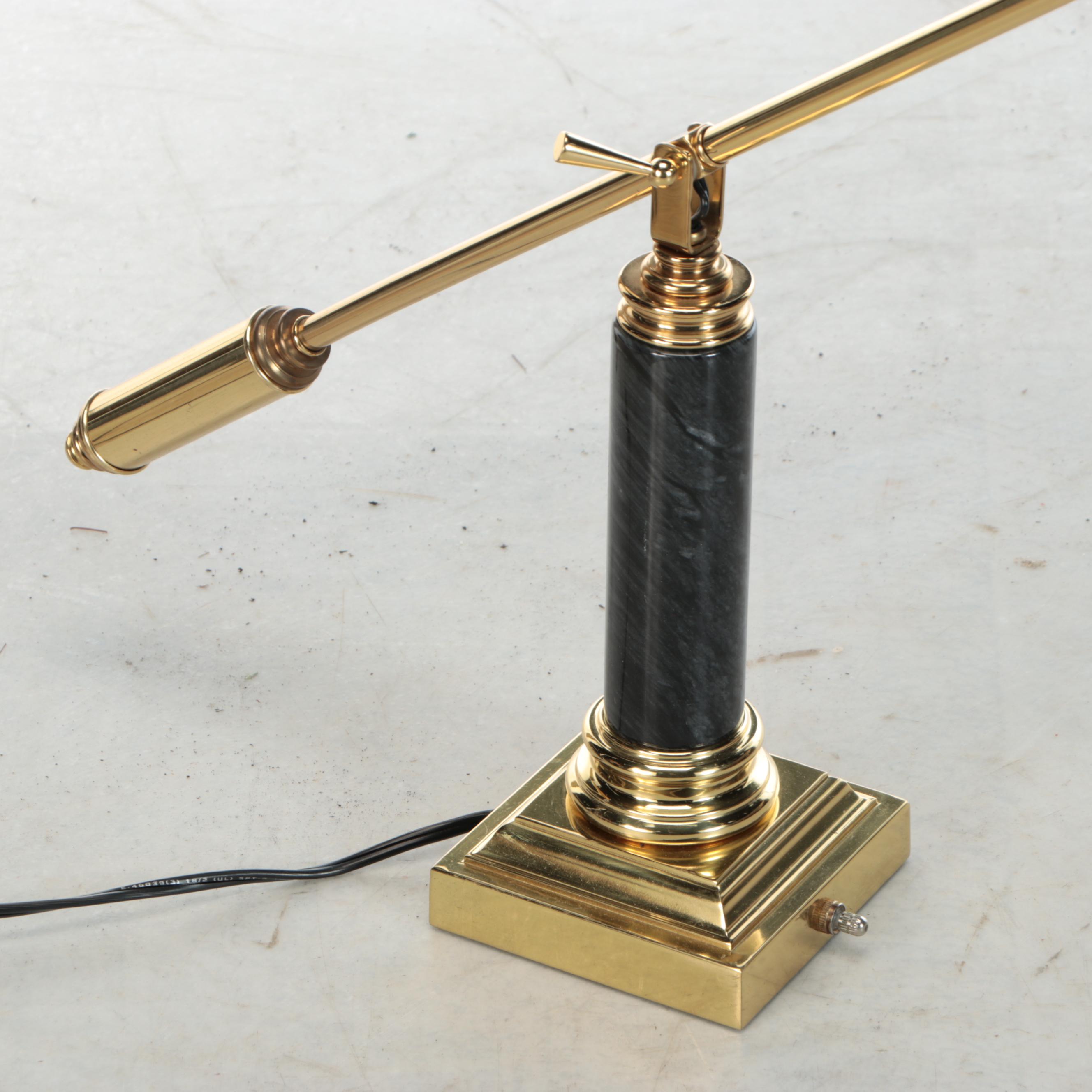 Lacquered Brass and Marble Cantilever Desk Lamp, Late 20th C.